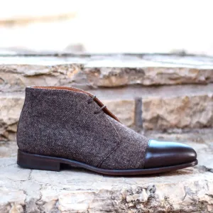 Dapperfam Shoes DapperFam Vivace in Herringbone / Dark Brown Men's Sartorial & Italian Leather Chukka