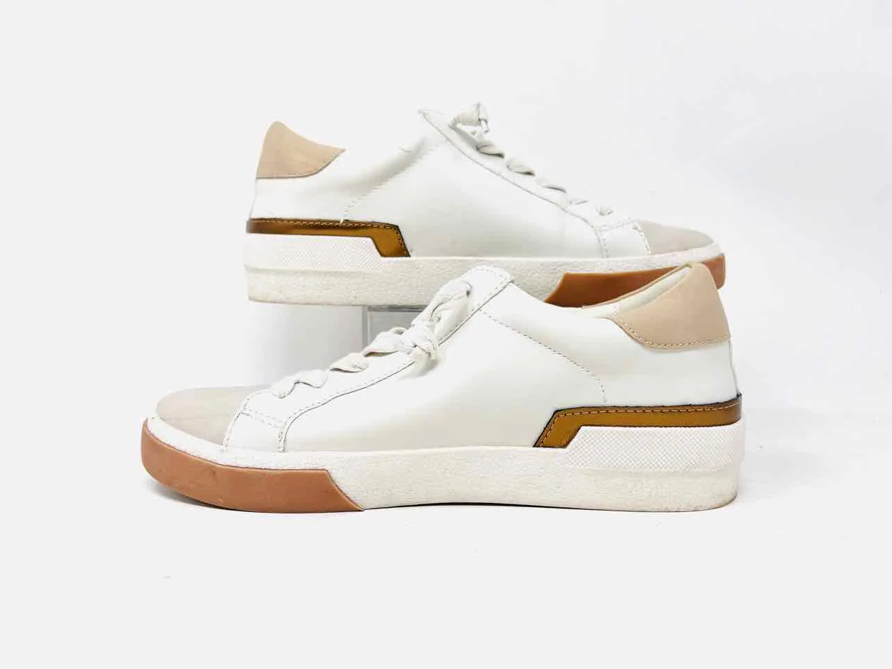 Dolce Vita Taille 8 Chaussures Sneakers Métalliques à Bloc de Couleurs Blanc/Brun/Doré