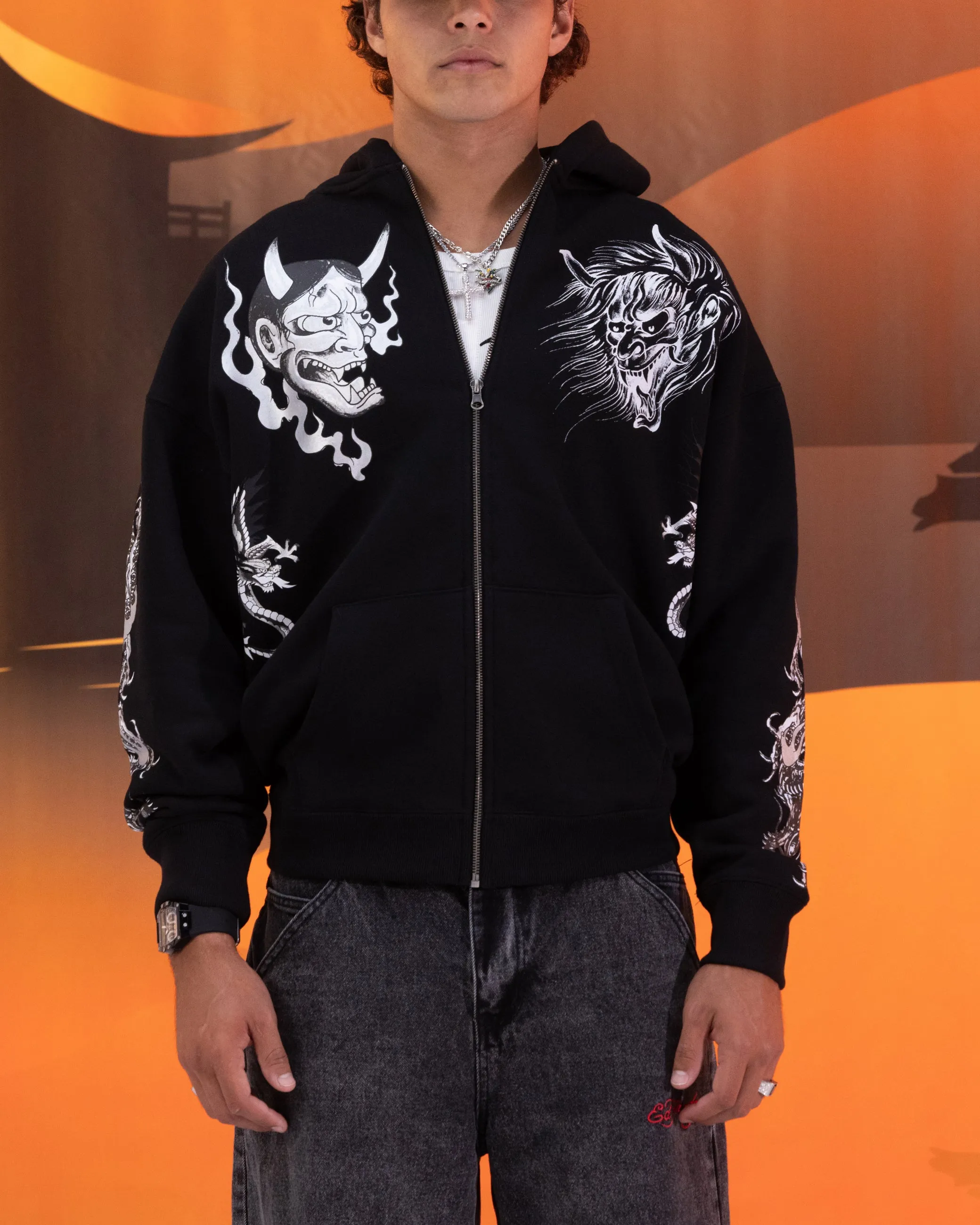 Ed Hardy Sweat à capuche zip florale noir
