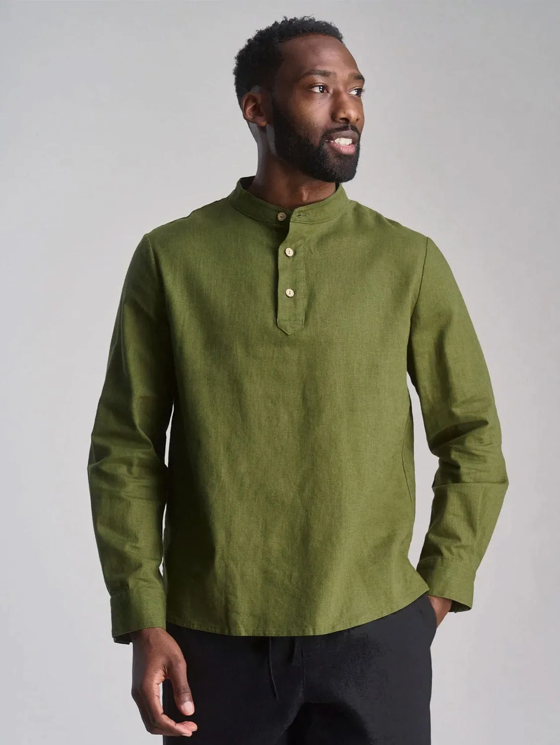 Chemise Homme Elijah en Coton Lin Biologique | Kaki