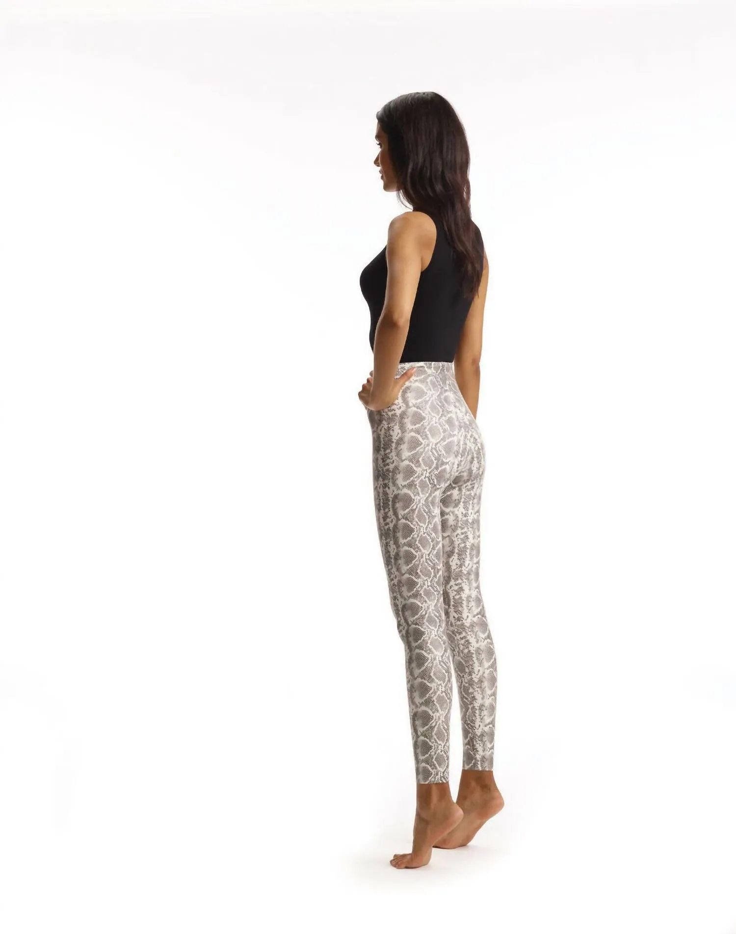 Legging en similicuir à motif animalier en serpent blanc