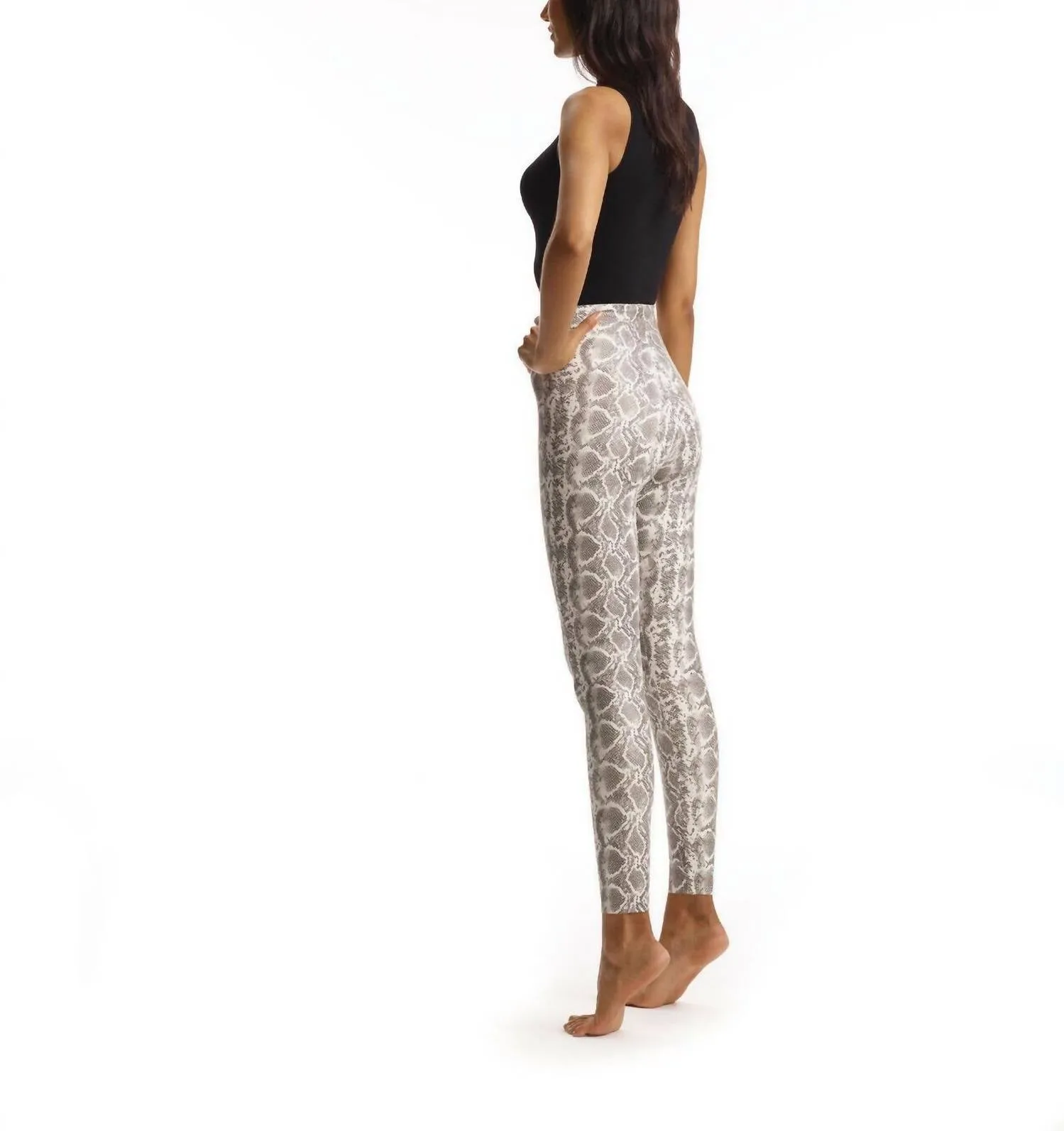 Legging en similicuir à motif animalier en serpent blanc