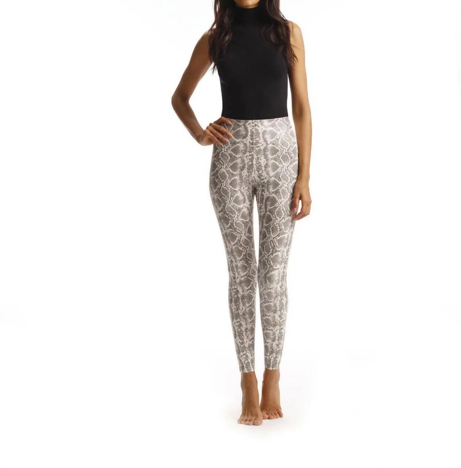Legging en similicuir à motif animalier en serpent blanc