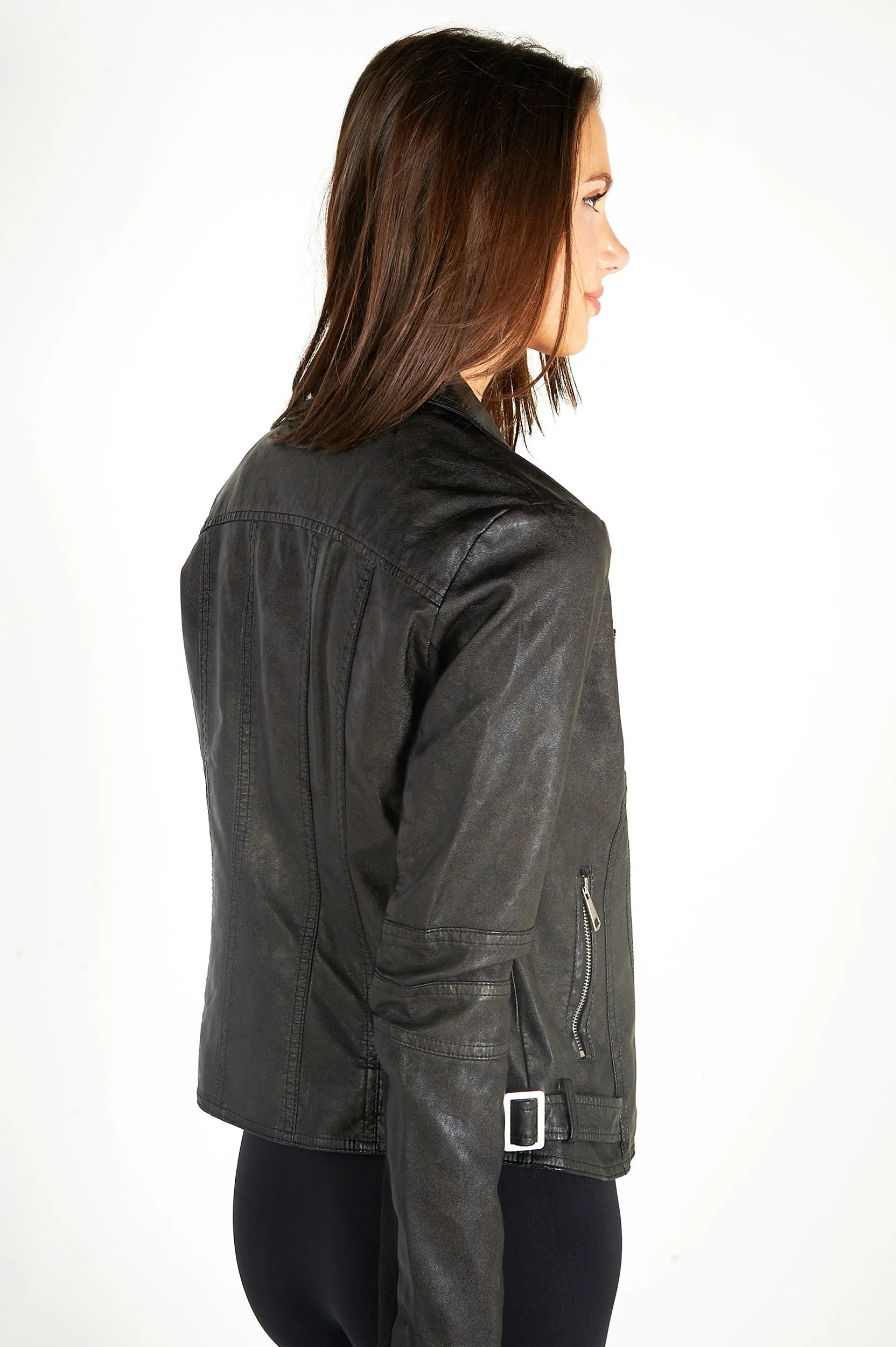 Veste en simili-cuir style motard - ZELIA-W2 - (E-B9) - VENTE FINALE