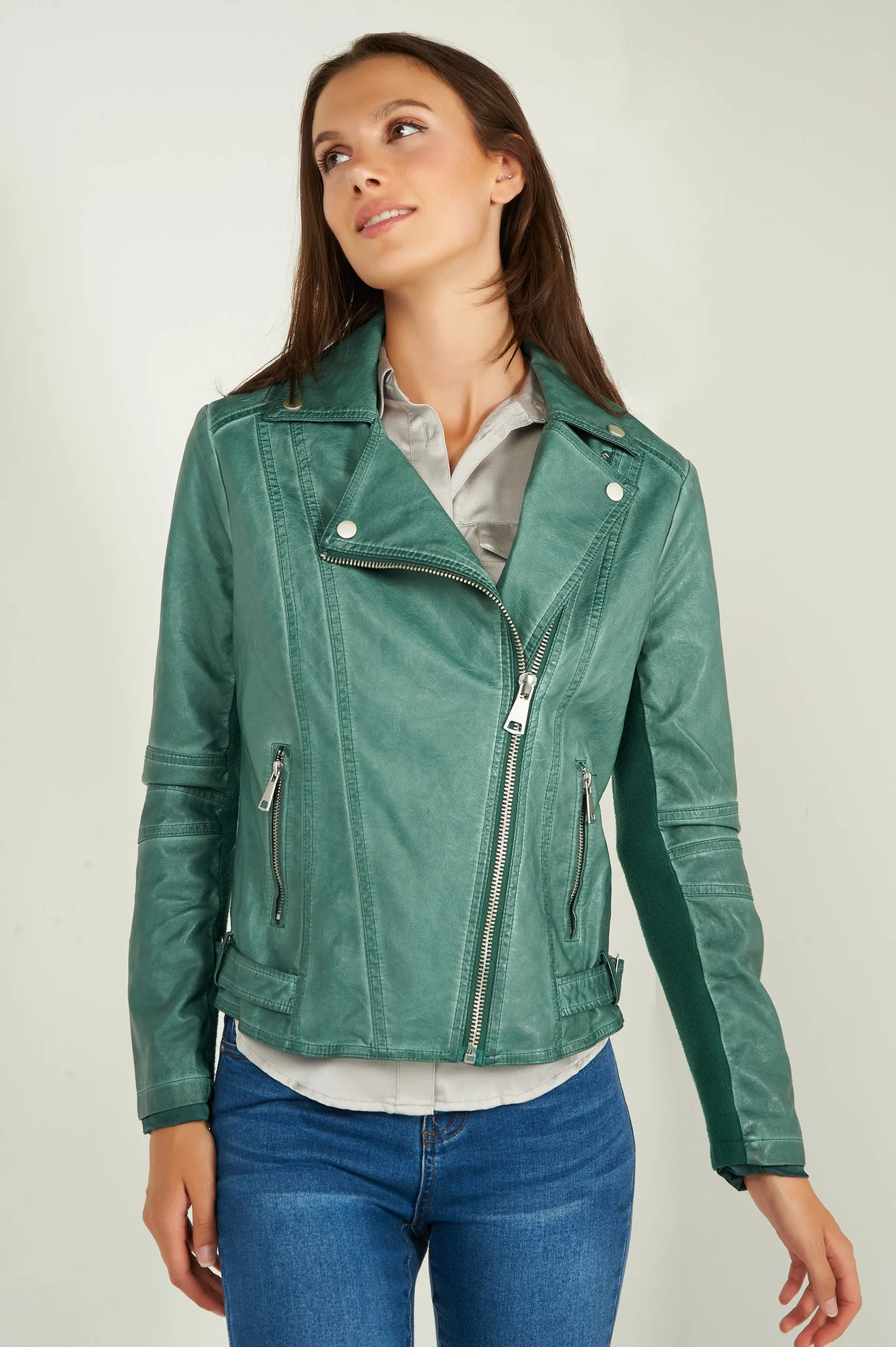Veste en simili-cuir style motard - ZELIA-W2 - (E-B9) - VENTE FINALE