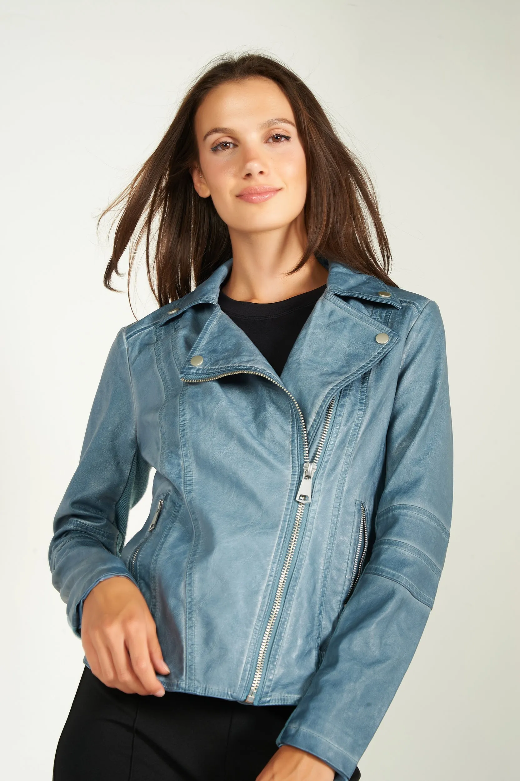 Veste en simili-cuir style motard - ZELIA-W2 - (E-B9) - VENTE FINALE