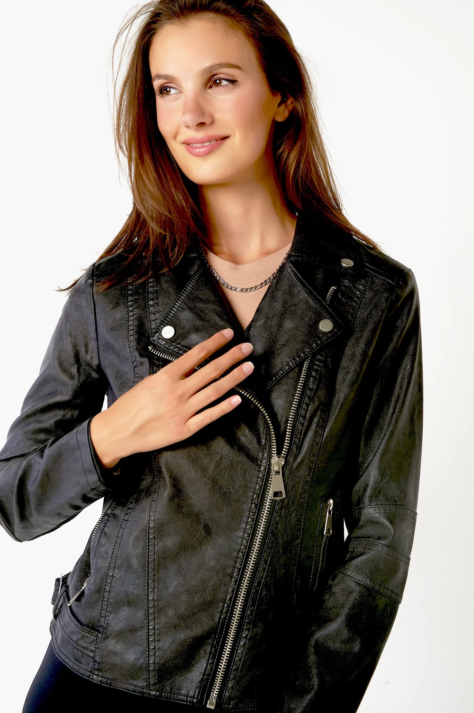 Veste en simili-cuir style motard - ZELIA-W2 - (E-B9) - VENTE FINALE