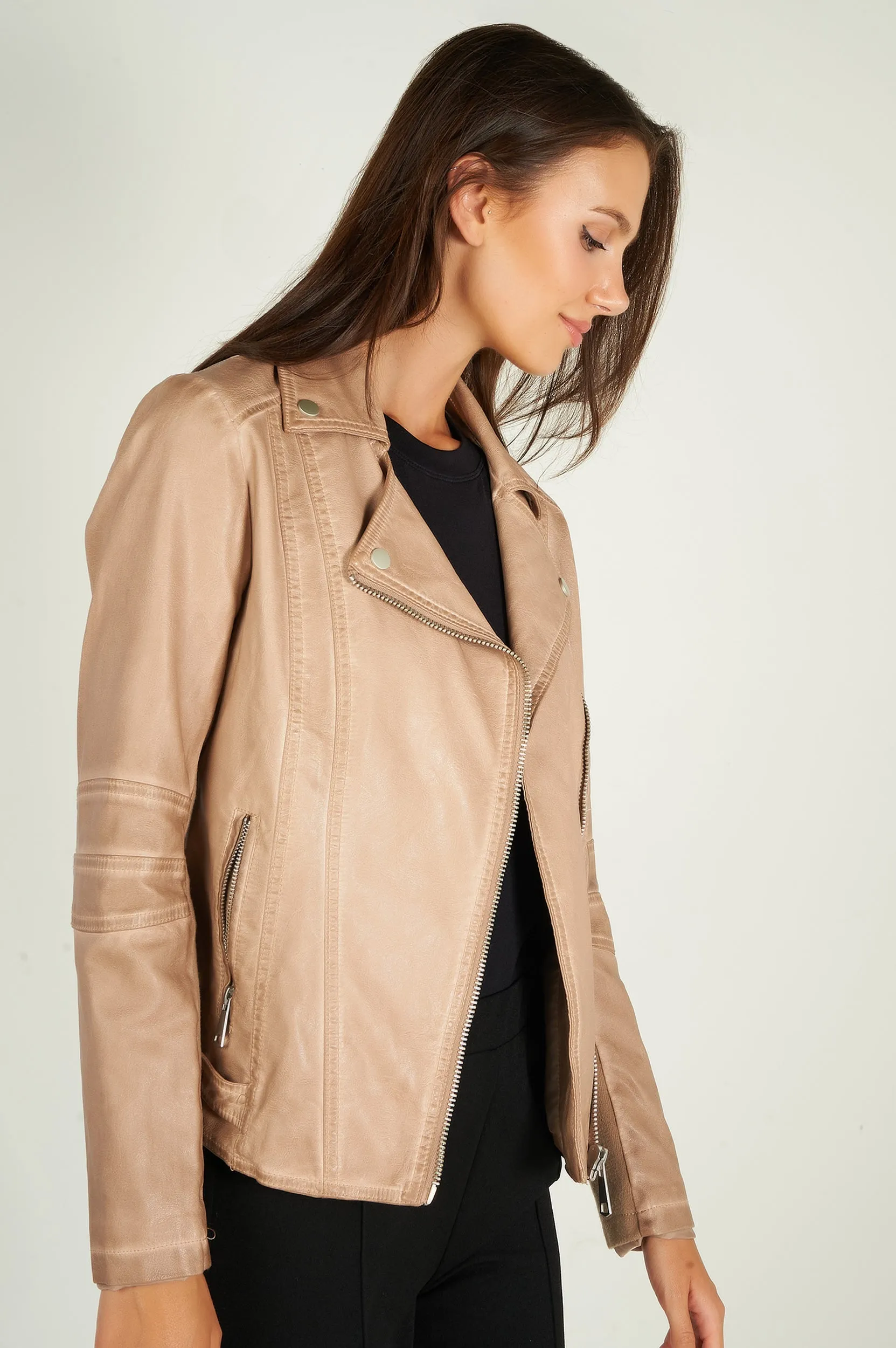 Veste en simili-cuir style motard - ZELIA-W2 - (E-B9) - VENTE FINALE