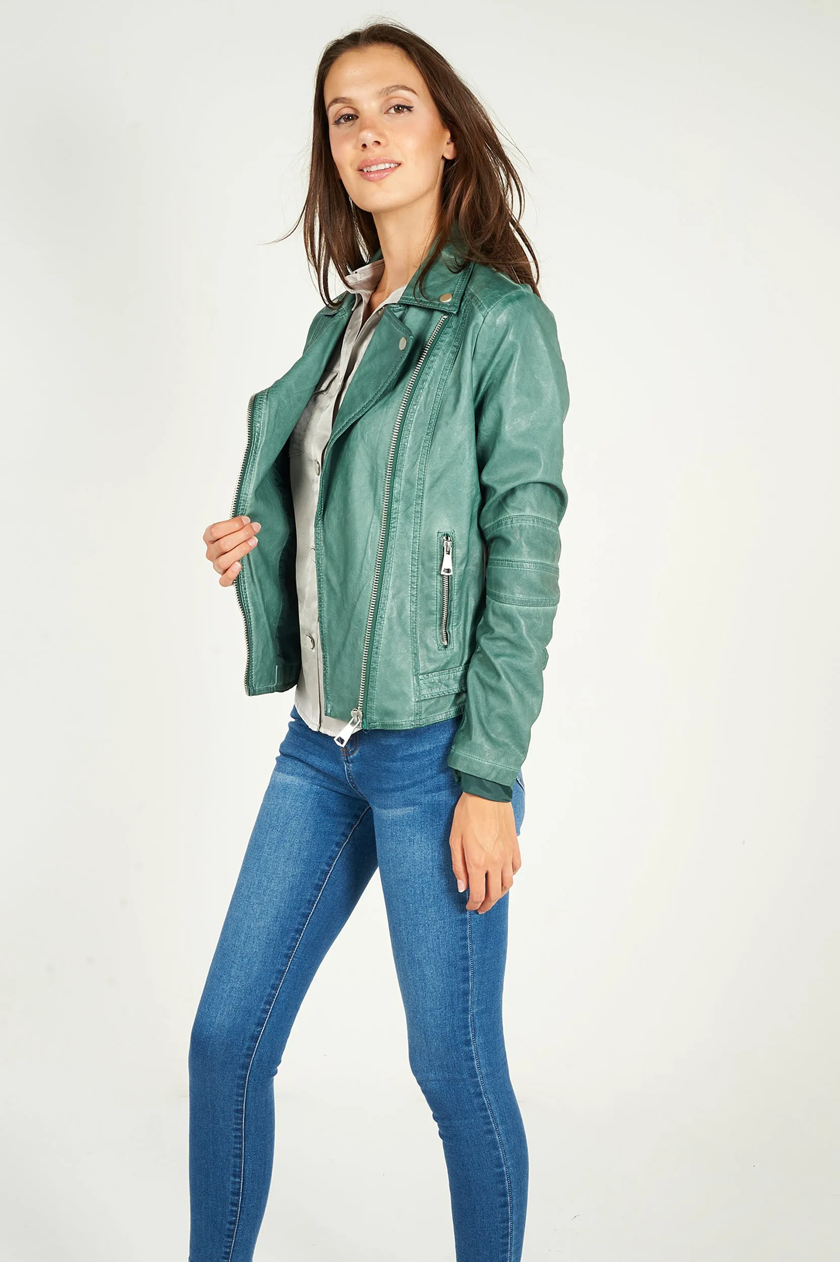 Veste en simili-cuir style motard - ZELIA-W2 - (E-B9) - VENTE FINALE