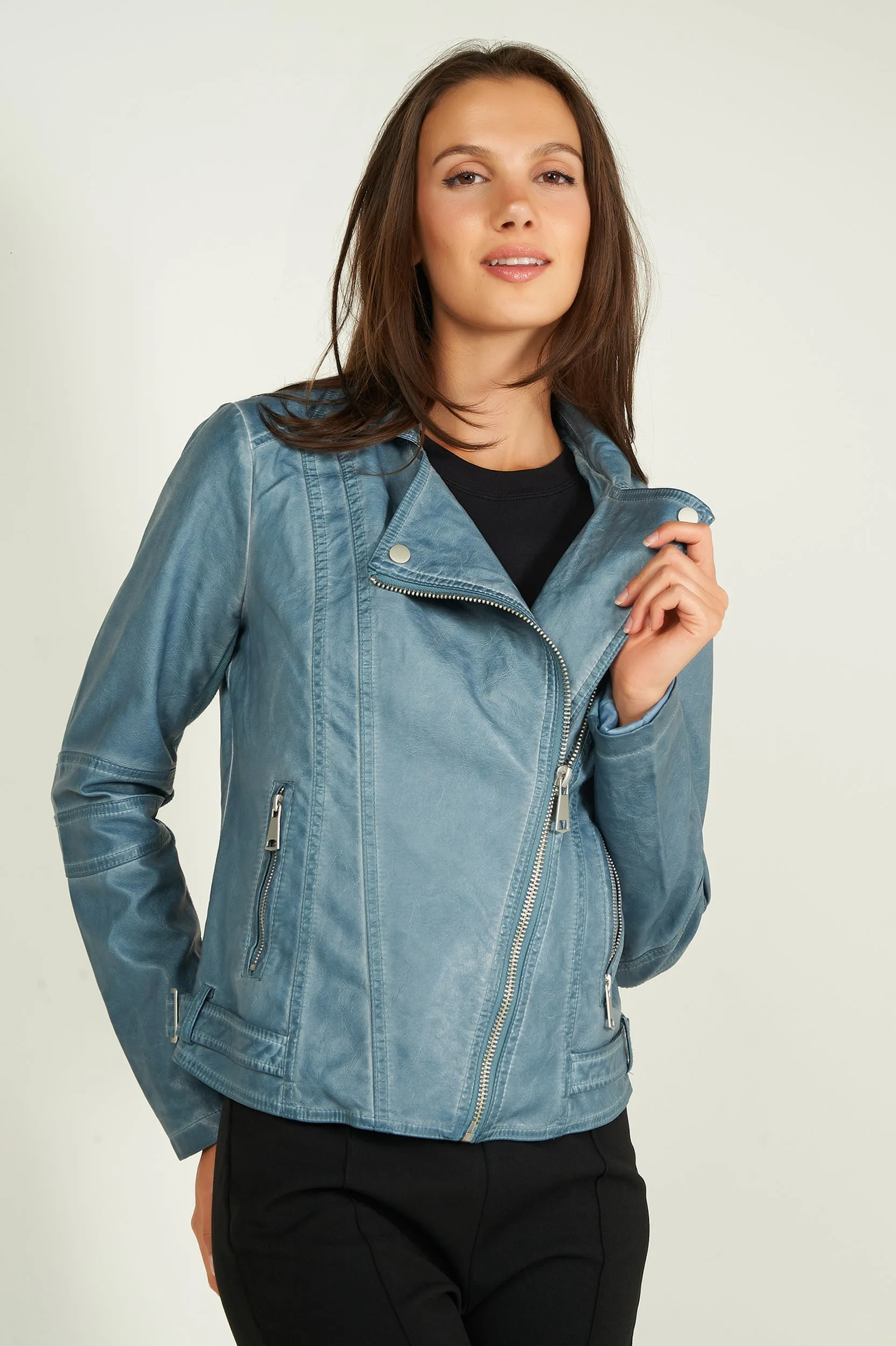 Veste en simili-cuir style motard - ZELIA-W2 - (E-B9) - VENTE FINALE