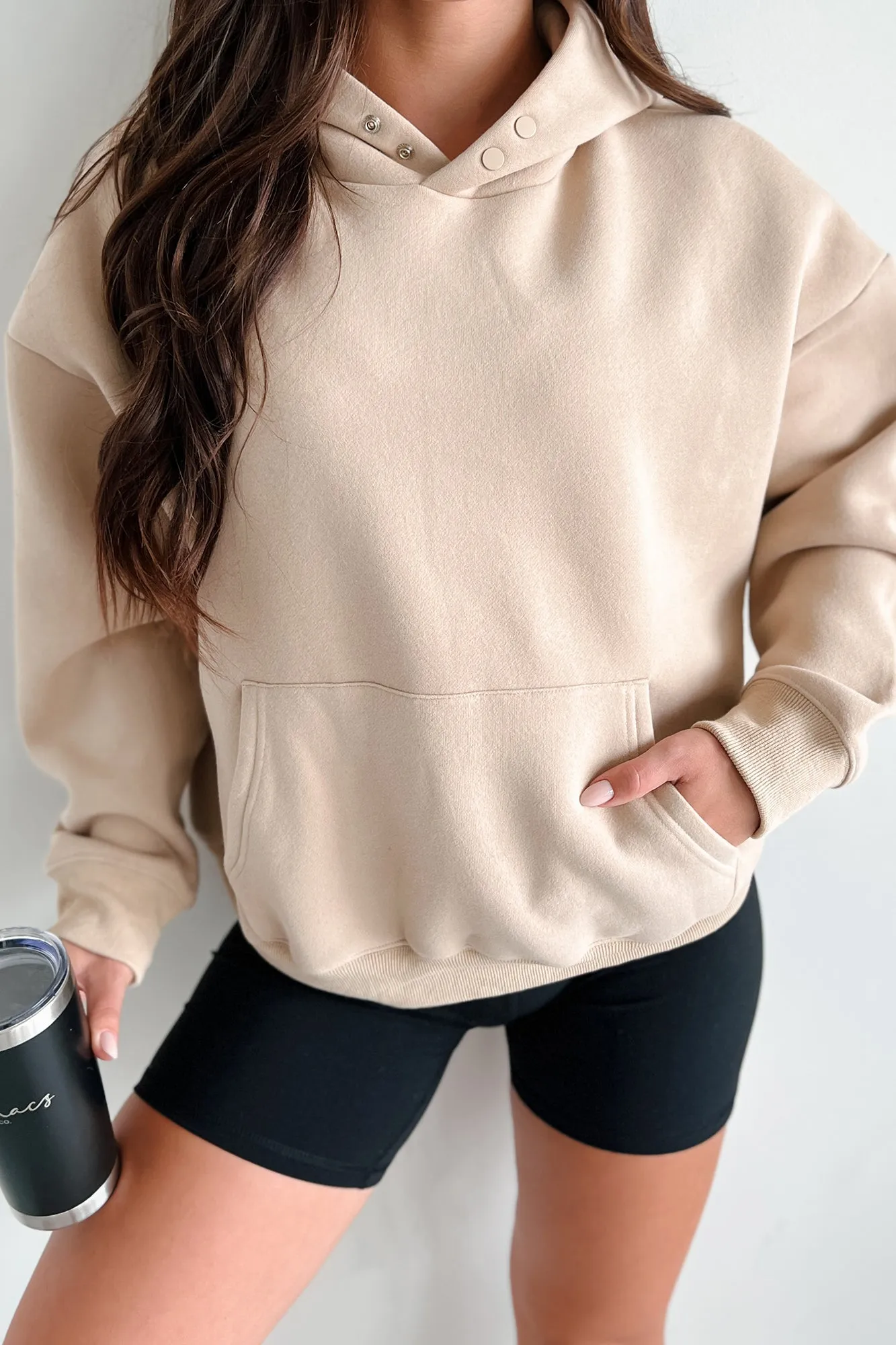 Pull à capuche confortable avec boutons-pression (Taupe)