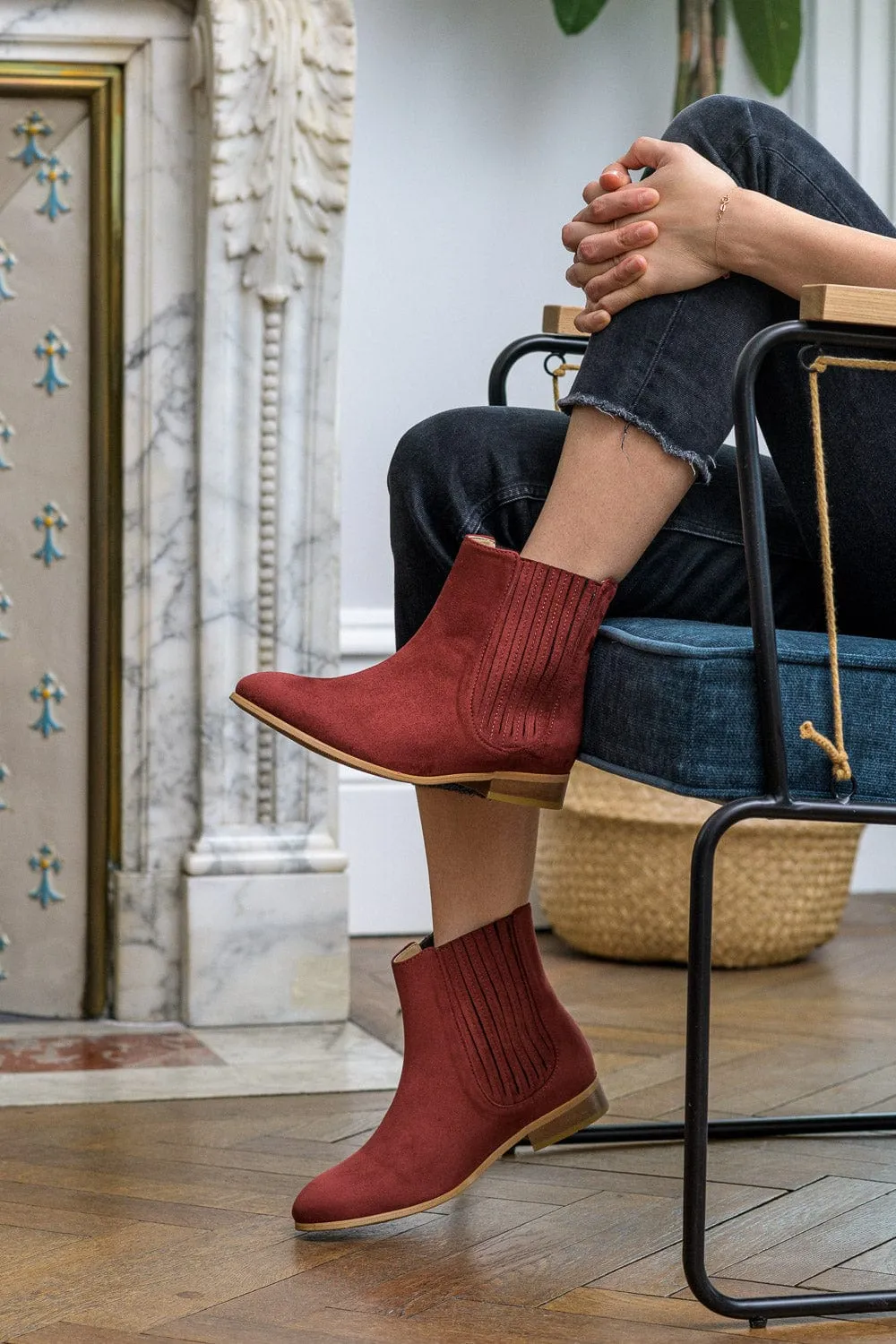 Bottes Chelsea plissées en suédine vegan Firenze | Rouge brique