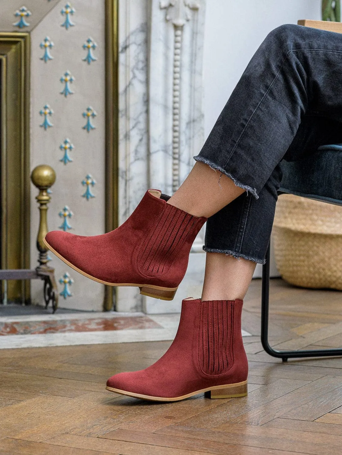 Bottes Chelsea plissées en suédine vegan Firenze | Rouge brique