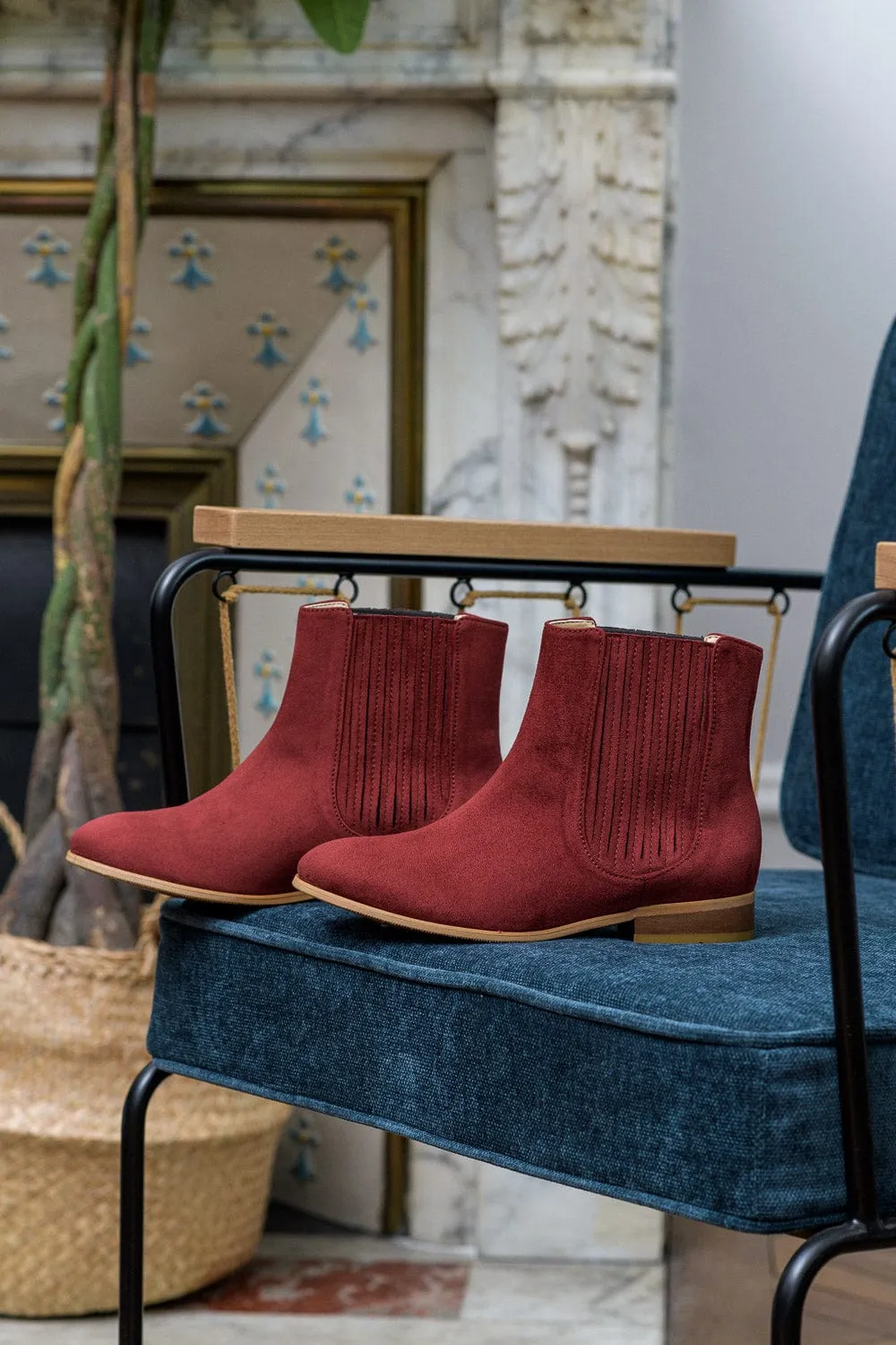 Bottes Chelsea plissées en suédine vegan Firenze | Rouge brique