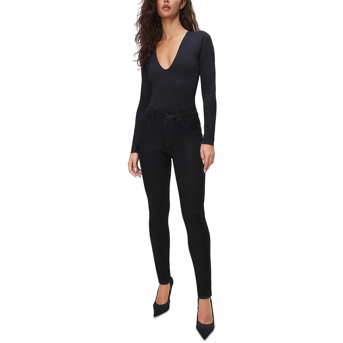 Good American Jeans Skinny à Haute Taille pour Femmes avec Revêtement