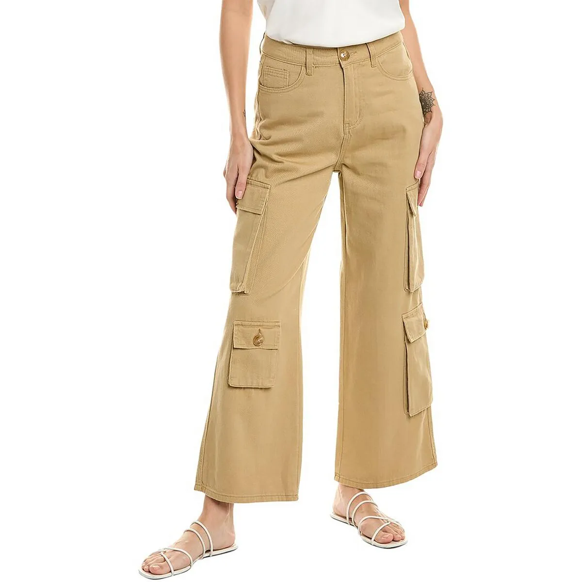 Gracia Femme Cargo Pantalon Large Jambe Haute Taille