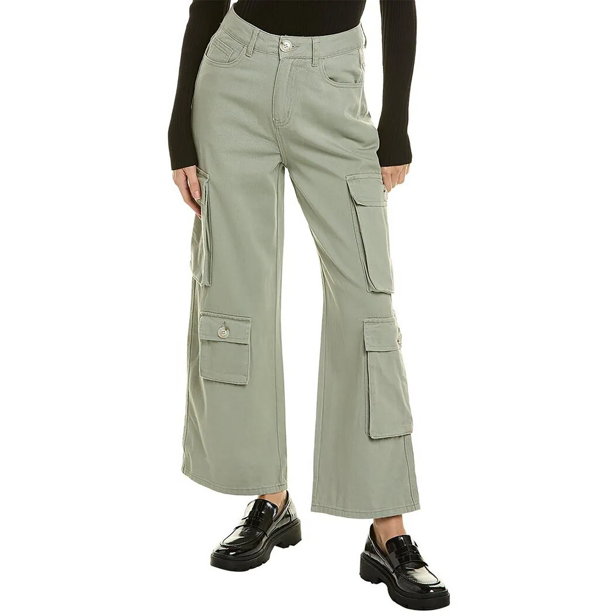 Gracia Femme Cargo Pantalon Large Jambe Haute Taille