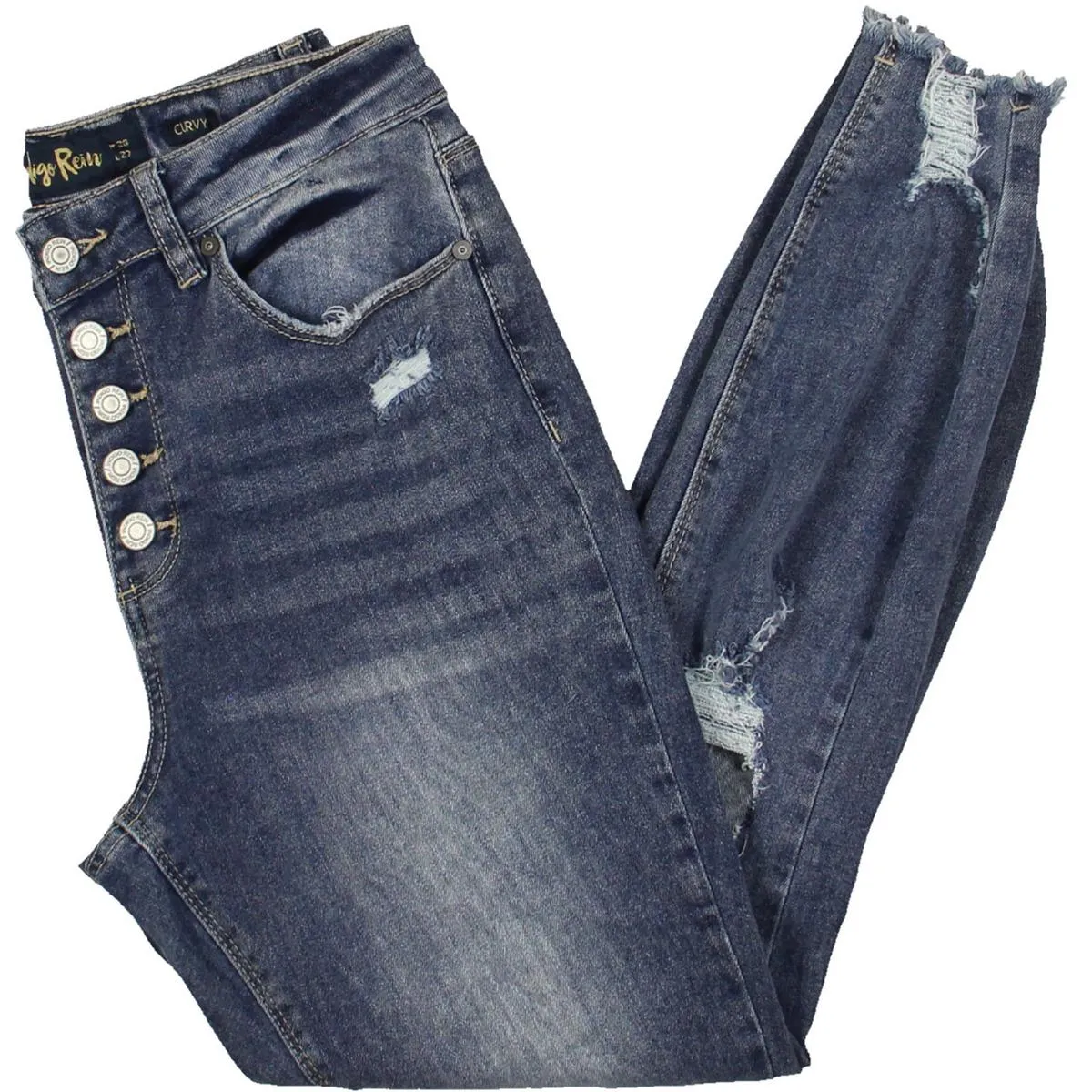 Indigo Rein Jeans Détruits à la Cheville pour Femmes Juniors