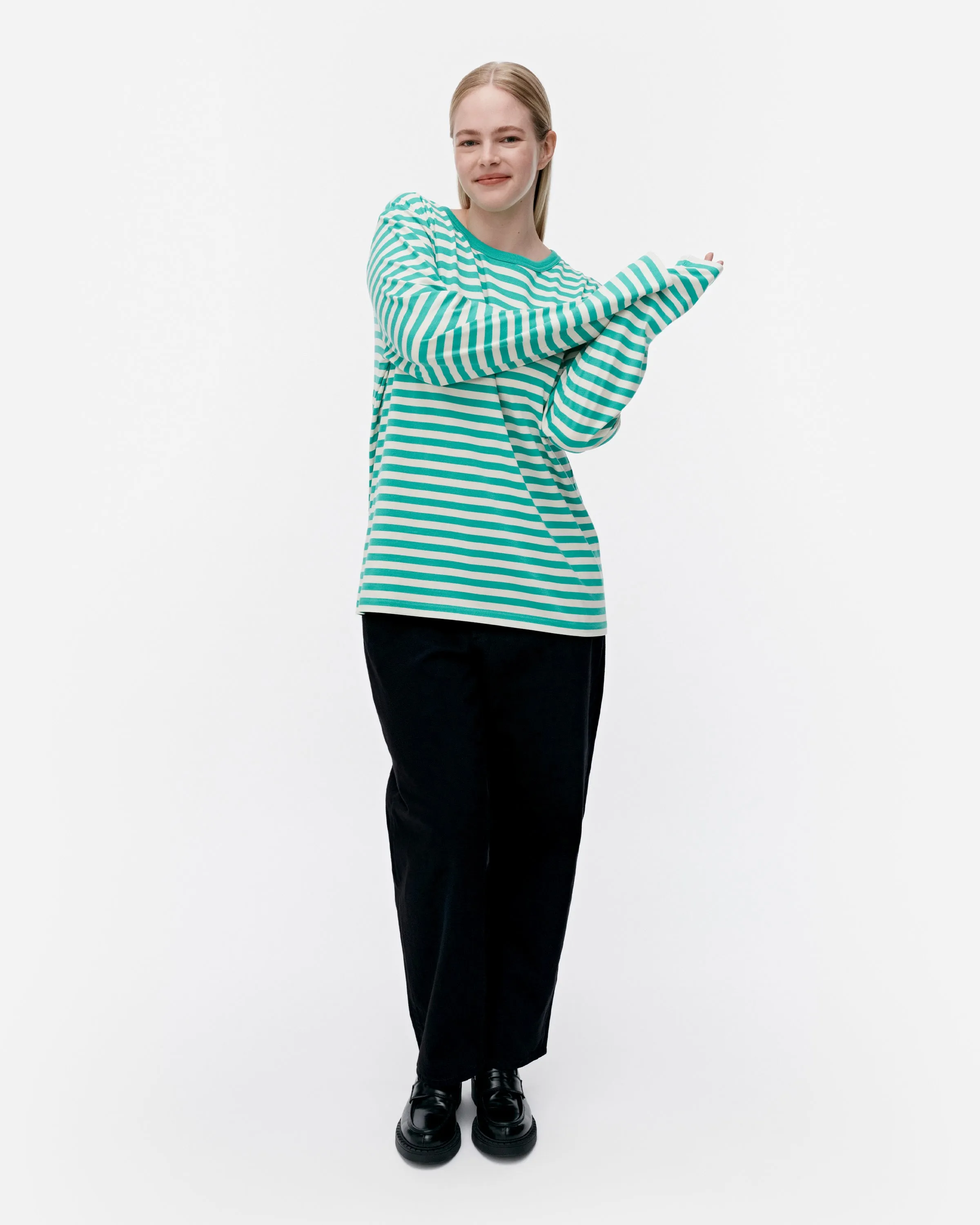 T-shirt unisexe à manches longues Kioski Tasaraita Unikko 71cm Vêtements_Marimekko