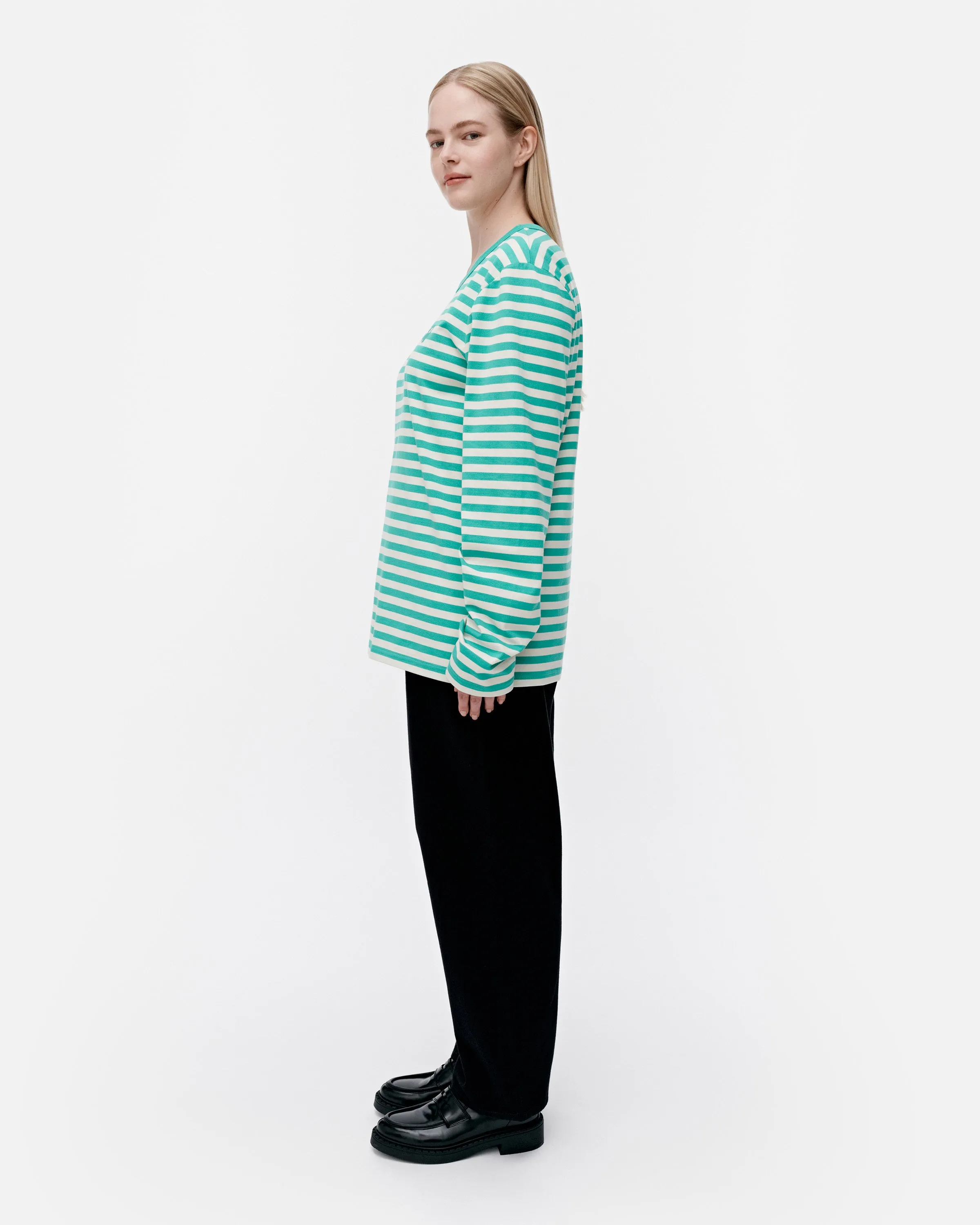 T-shirt unisexe à manches longues Kioski Tasaraita Unikko 71cm Vêtements_Marimekko