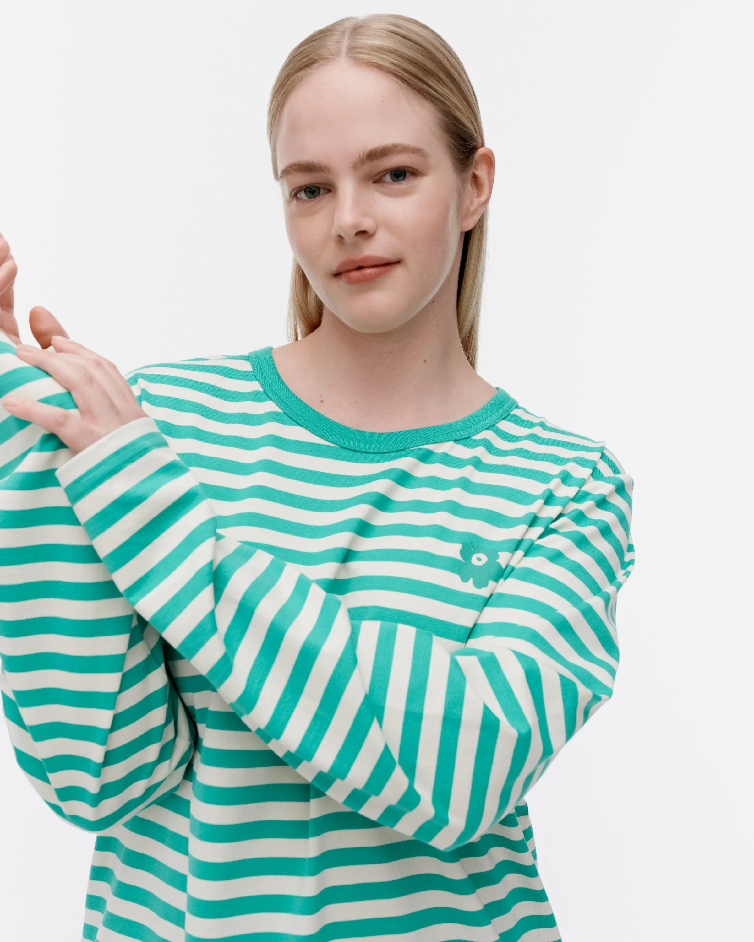 T-shirt unisexe à manches longues Kioski Tasaraita Unikko 71cm Vêtements_Marimekko
