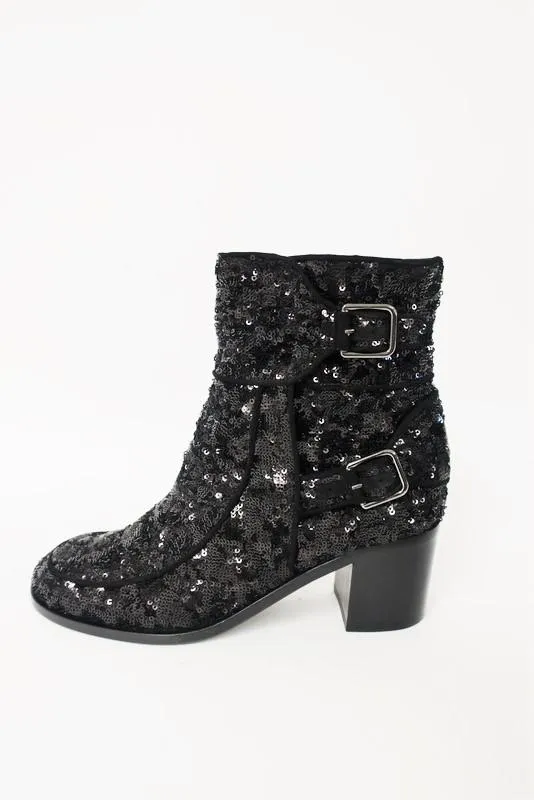 Bottes Laurence Dacade Babacar Sequin Noires Taille 38.5 à double boucle à talon moyen NEUVES