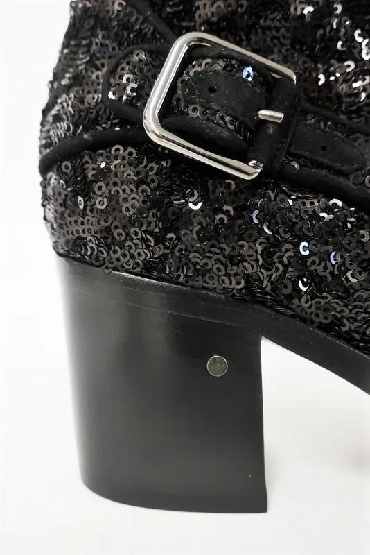 Bottes Laurence Dacade Babacar Sequin Noires Taille 38.5 à double boucle à talon moyen NEUVES