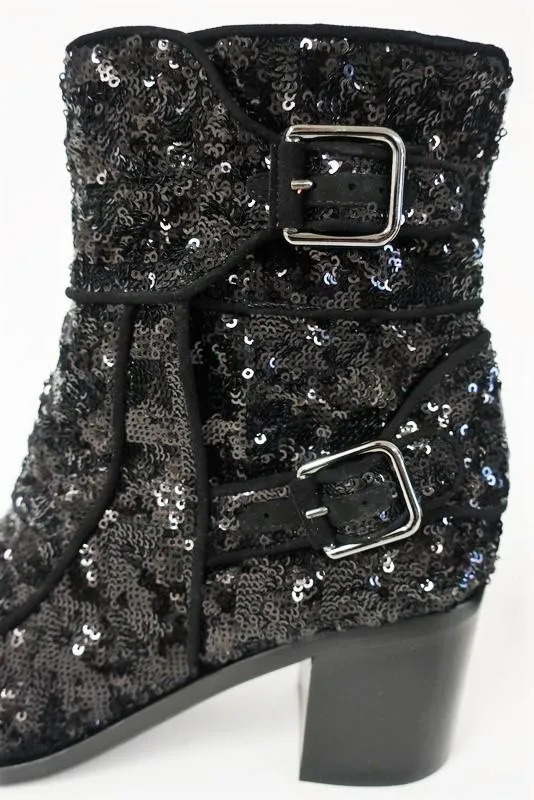 Bottes Laurence Dacade Babacar Sequin Noires Taille 38.5 à double boucle à talon moyen NEUVES