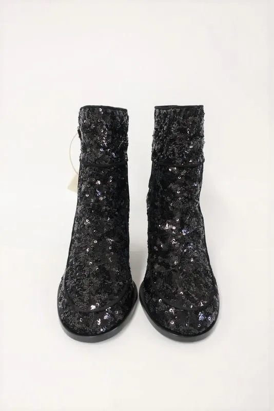 Bottes Laurence Dacade Babacar Sequin Noires Taille 38.5 à double boucle à talon moyen NEUVES