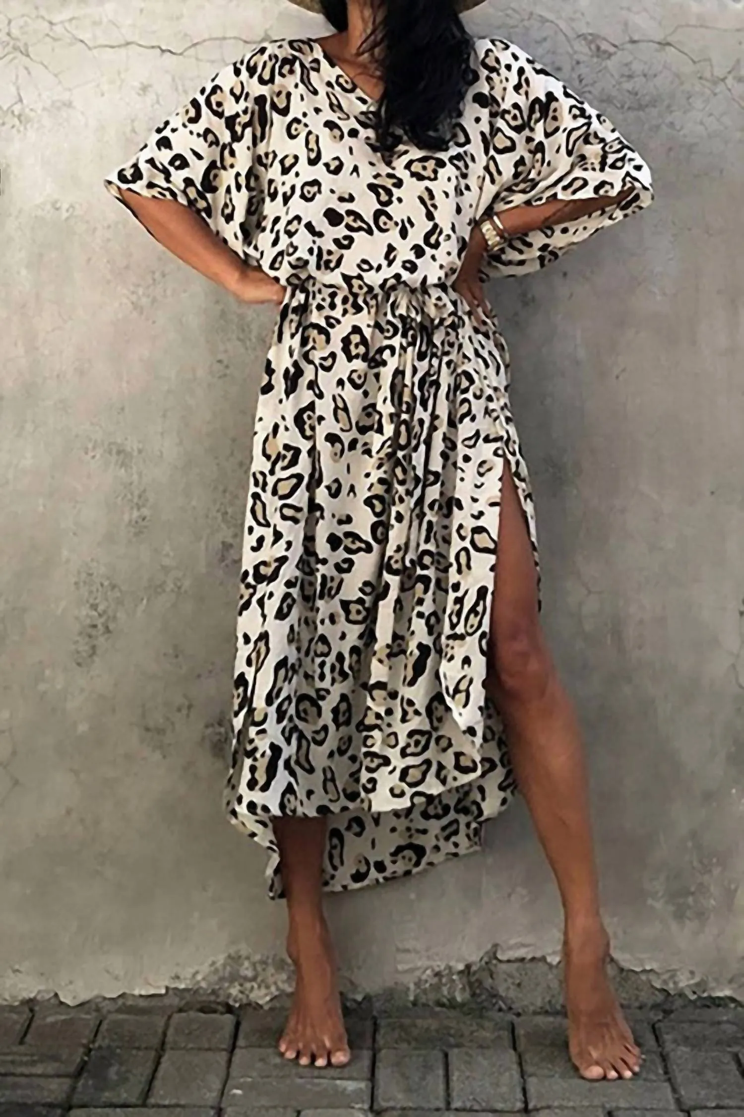 Kimono à Imprimé Léopard en Noir et Blanc