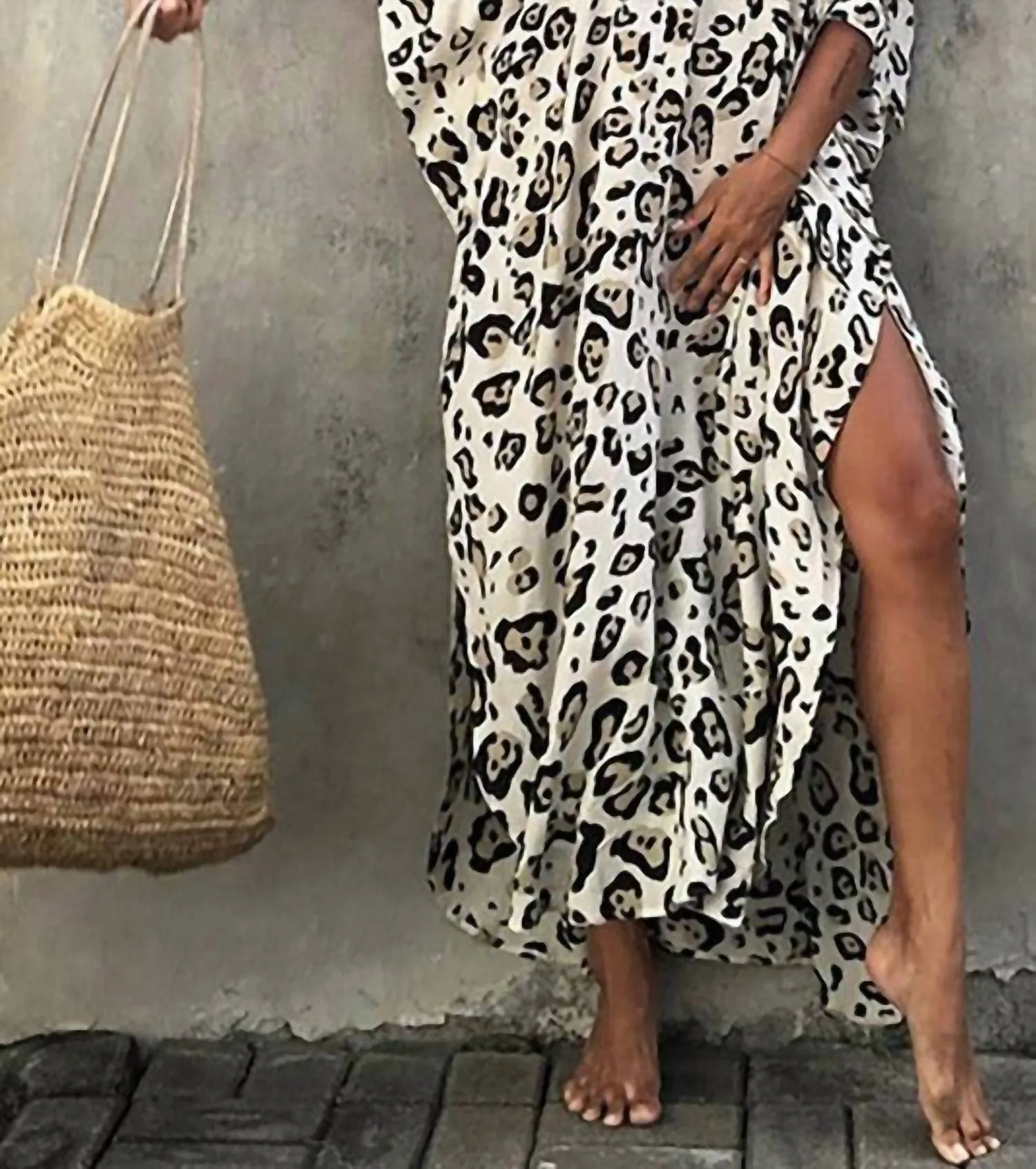 Kimono à Imprimé Léopard en Noir et Blanc