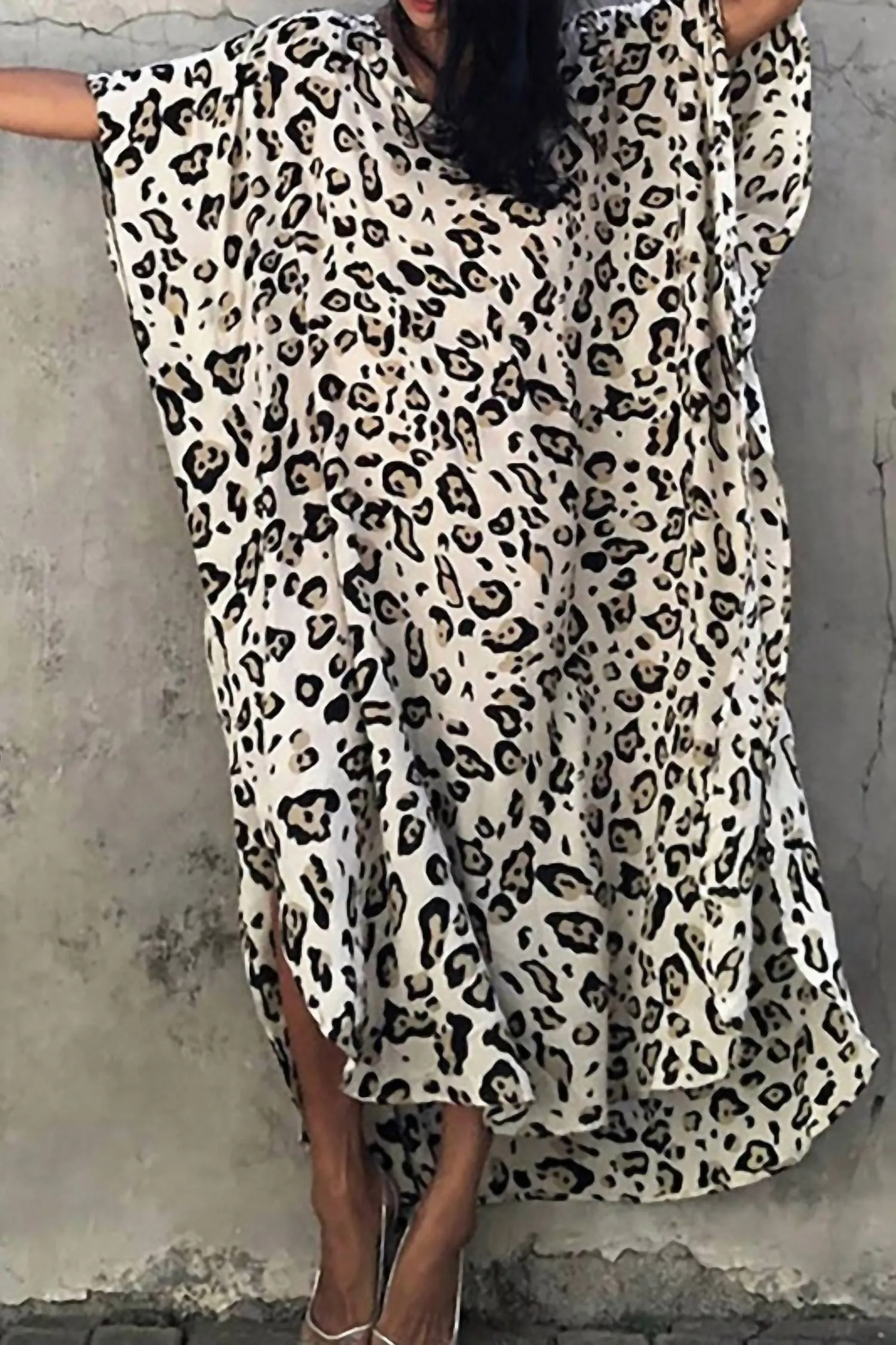 Kimono à Imprimé Léopard en Noir et Blanc