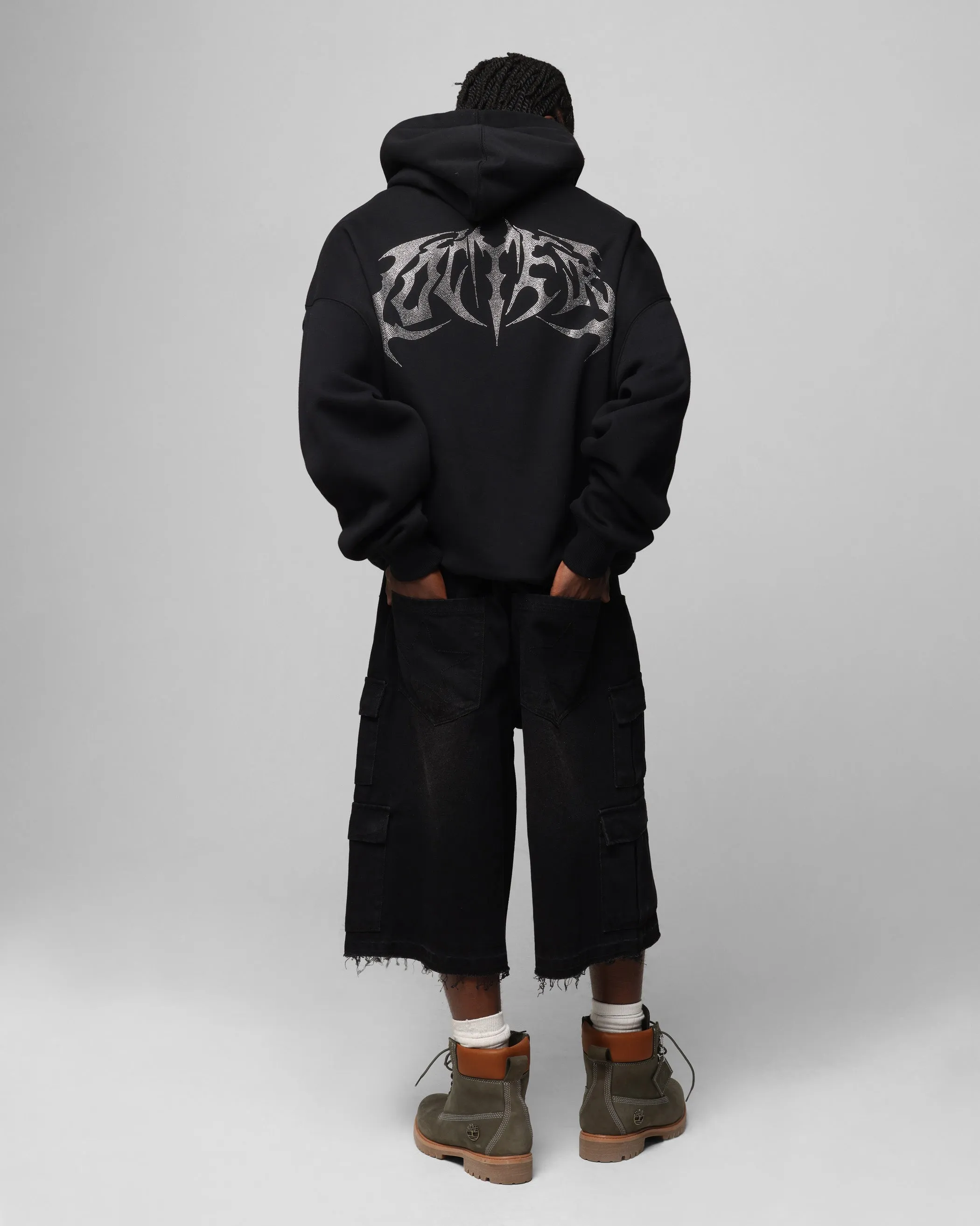 Loiter Sweat à capuche métallisé strass Noir