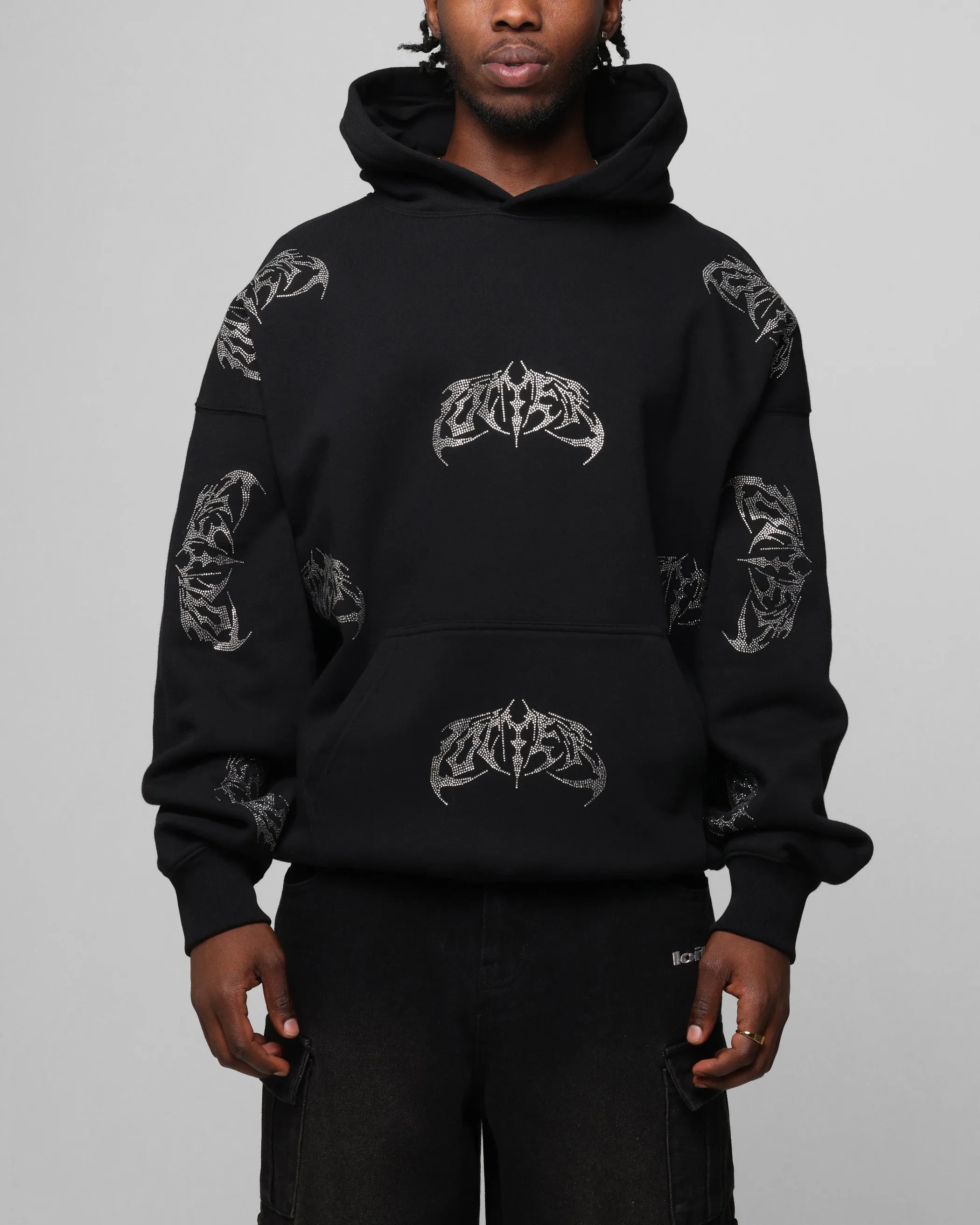 Loiter Sweat à capuche métallisé strass Noir
