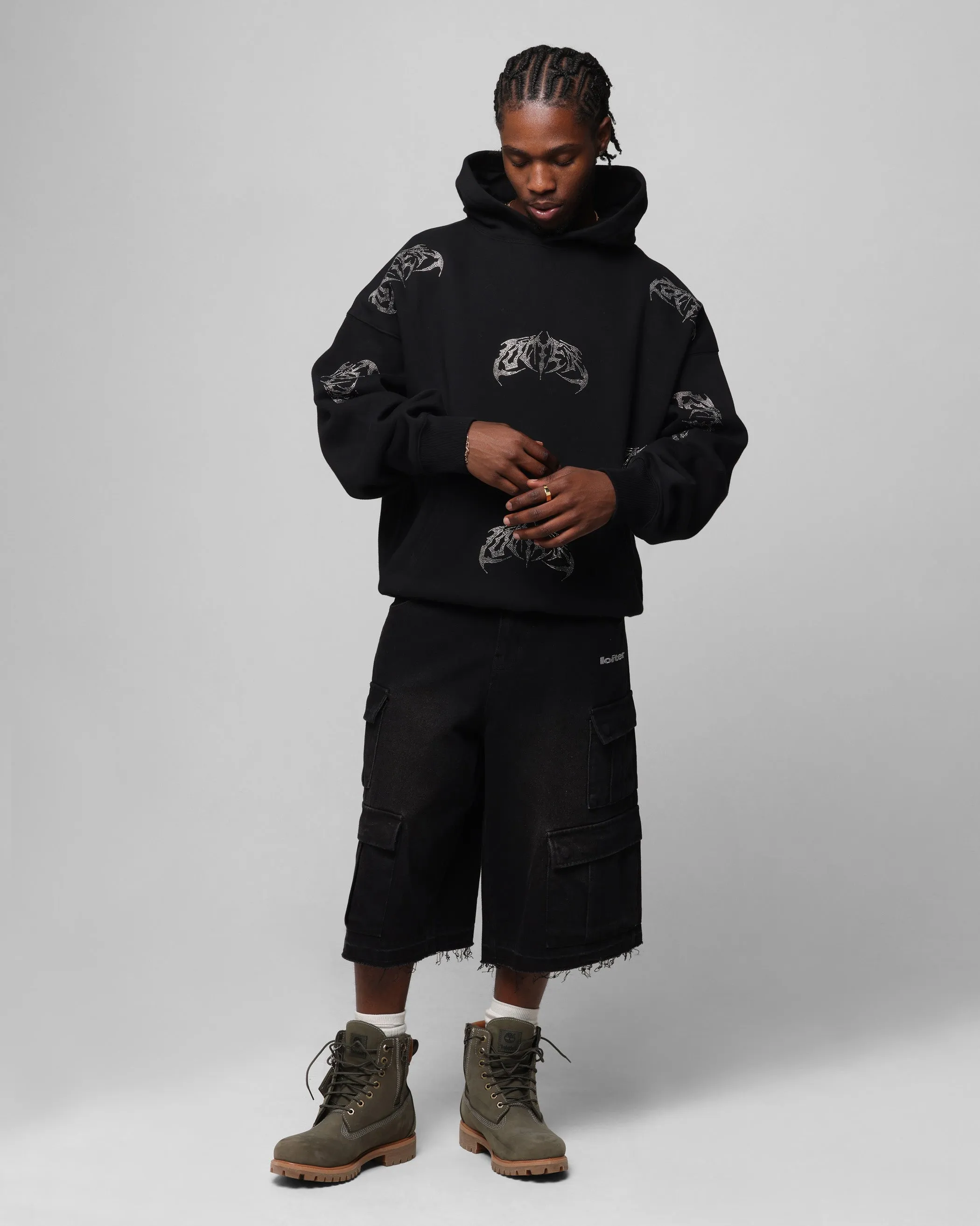 Loiter Sweat à capuche métallisé strass Noir