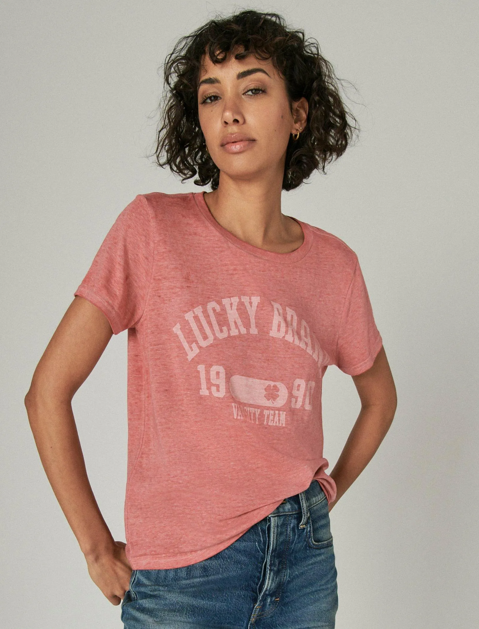 Lucky Brand Lucky Varsity Team Classic Crew Grenat Rose Lucky Brand