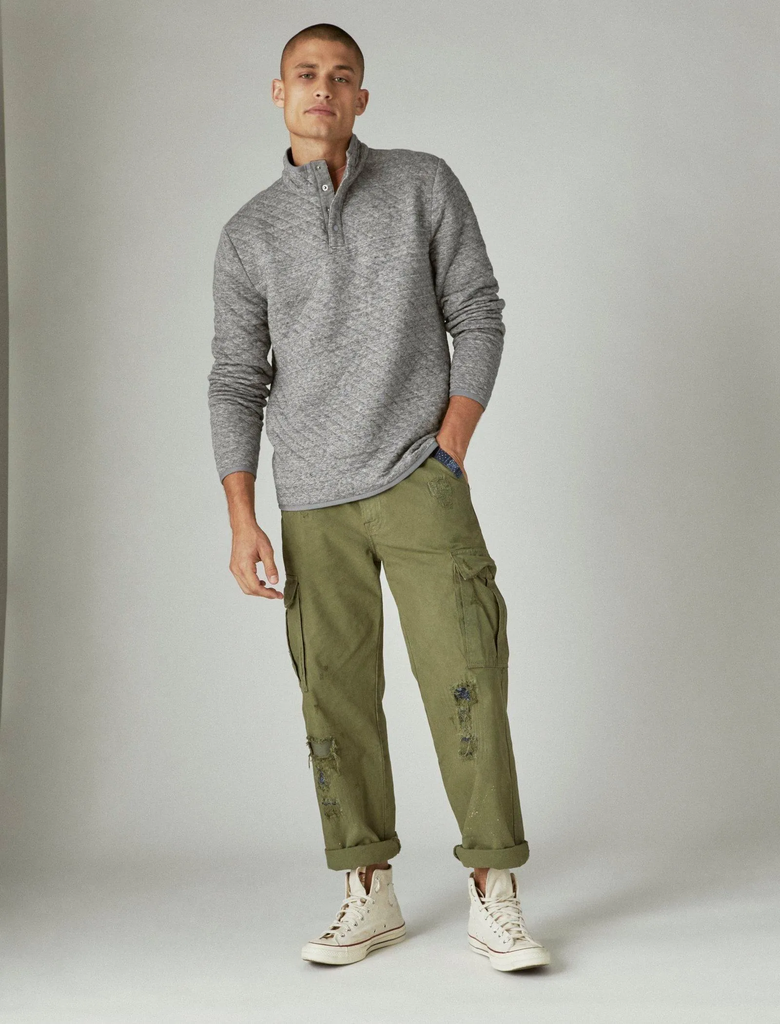 Lucky Brand Weekend Jersey Matelassé Col Montant Popover Gris Chiné Lucky Brand