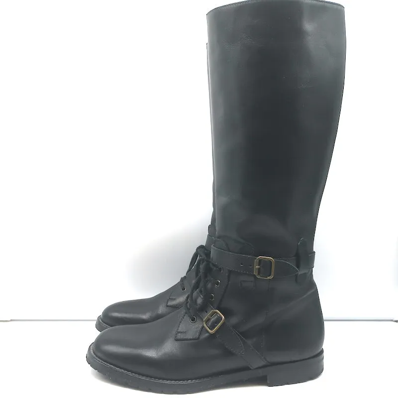 Bottes d'équitation à boucle Manolo Blahnik en cuir noir taille 38.5