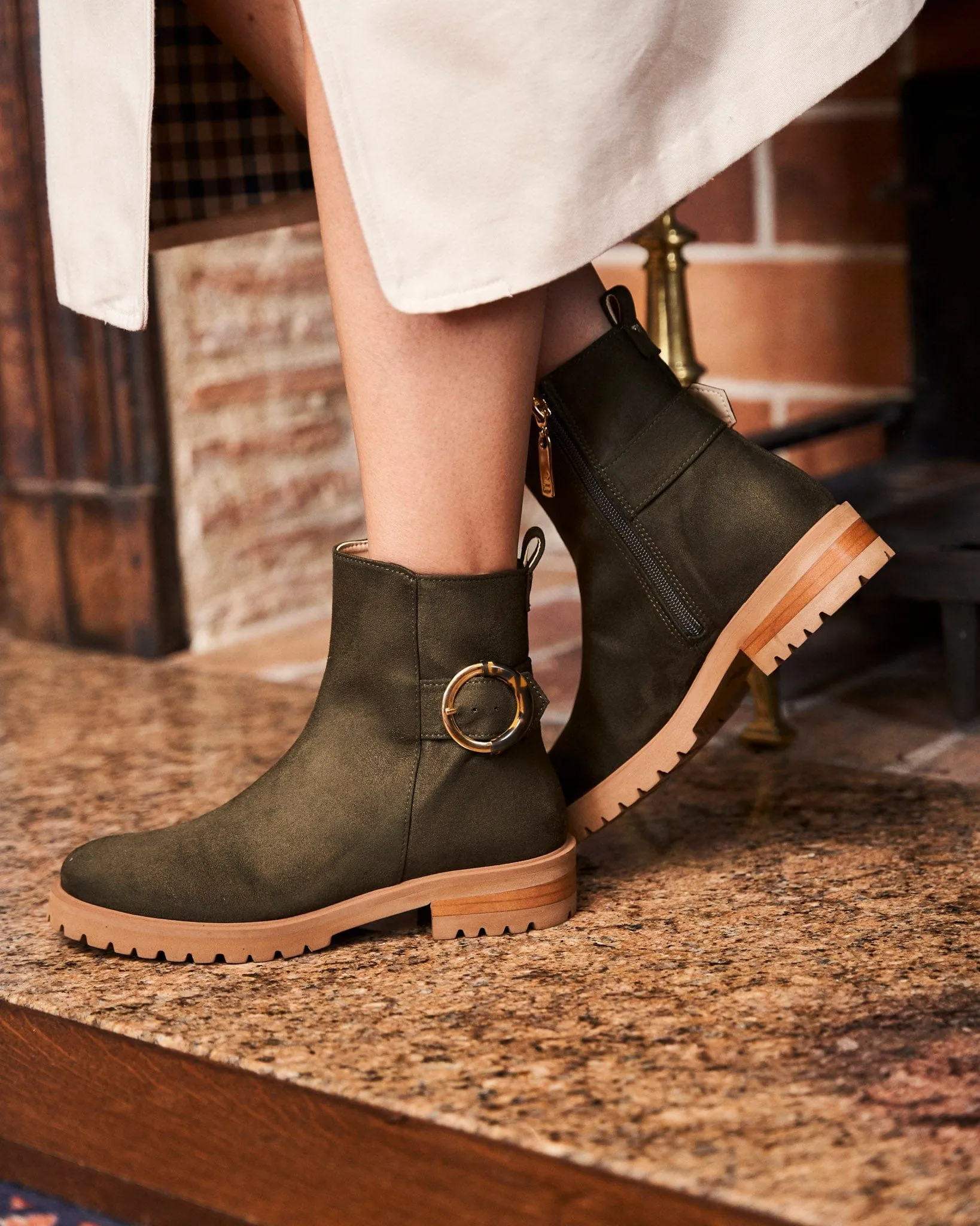 Bottes à boucle en simili cuir vegan Maze | Kaki