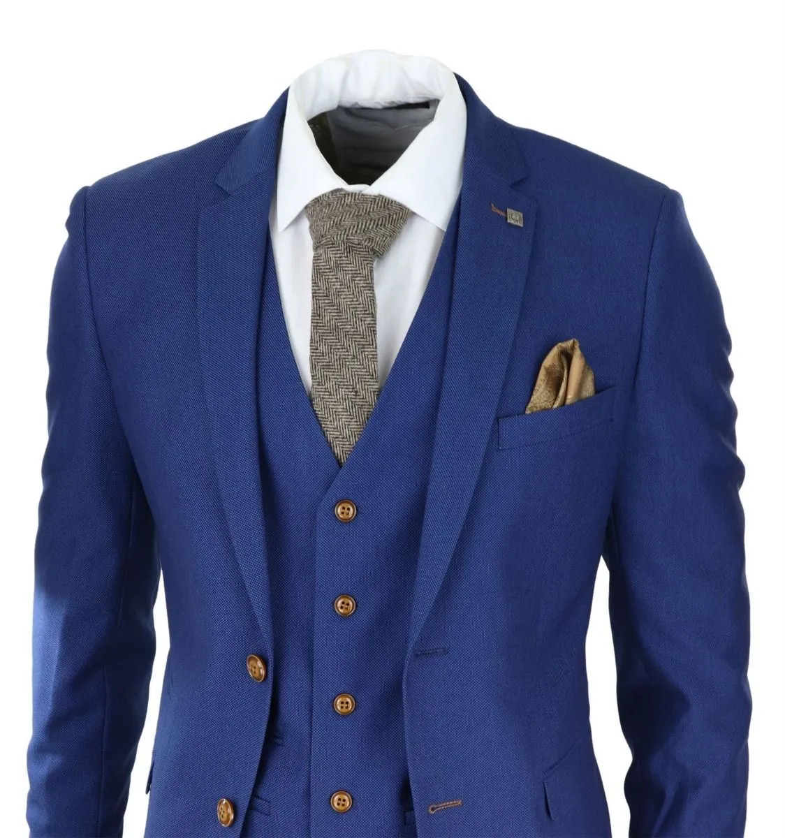 Costume classique 3 pièces bleu royal en tissu birdseye pour homme