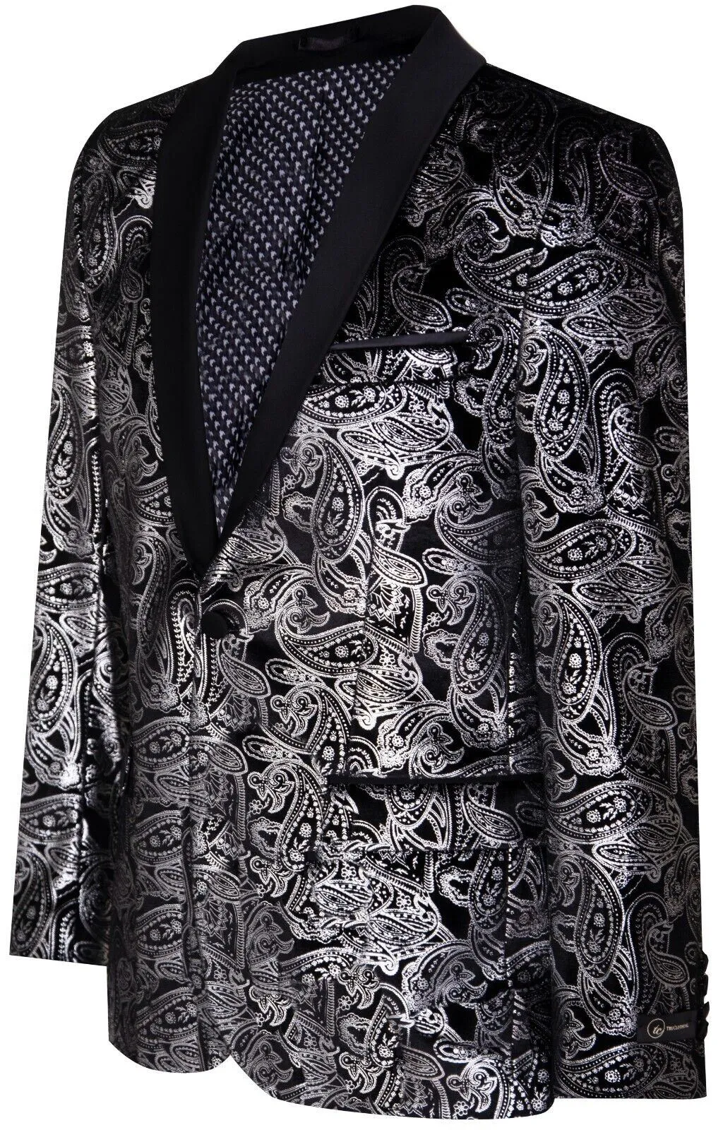 Veste de smoking classique pour hommes en velours noir avec motif Paisley argenté
