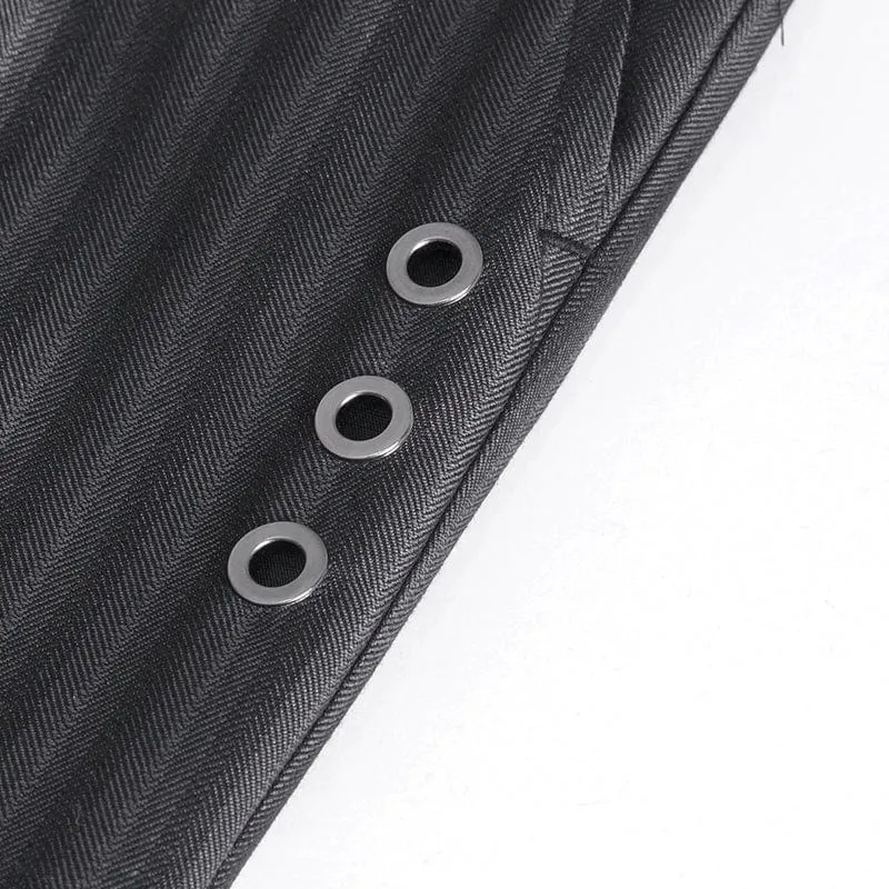 Pantalon Gothique Homme à Haute Taille avec Lacets et Rayures