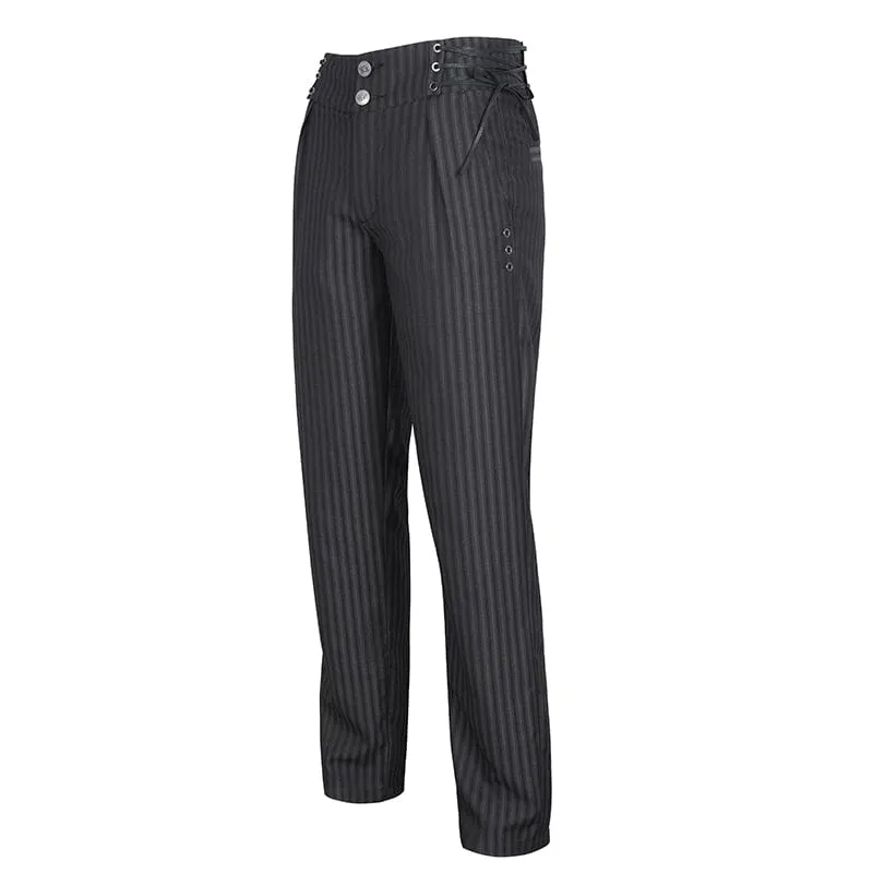 Pantalon Gothique Homme à Haute Taille avec Lacets et Rayures