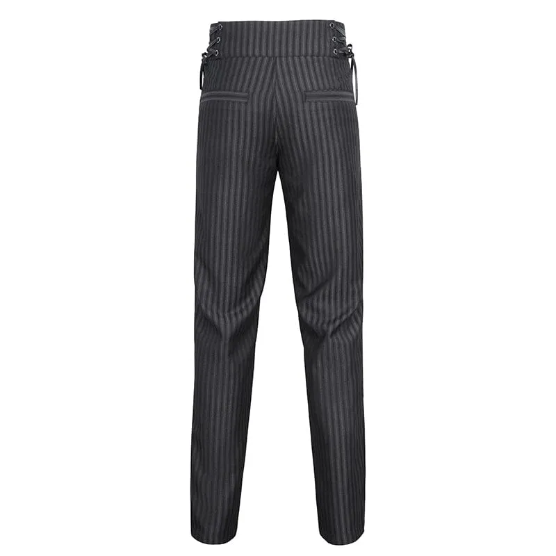 Pantalon Gothique Homme à Haute Taille avec Lacets et Rayures