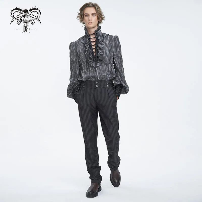 Pantalon Gothique Homme à Haute Taille avec Lacets et Rayures
