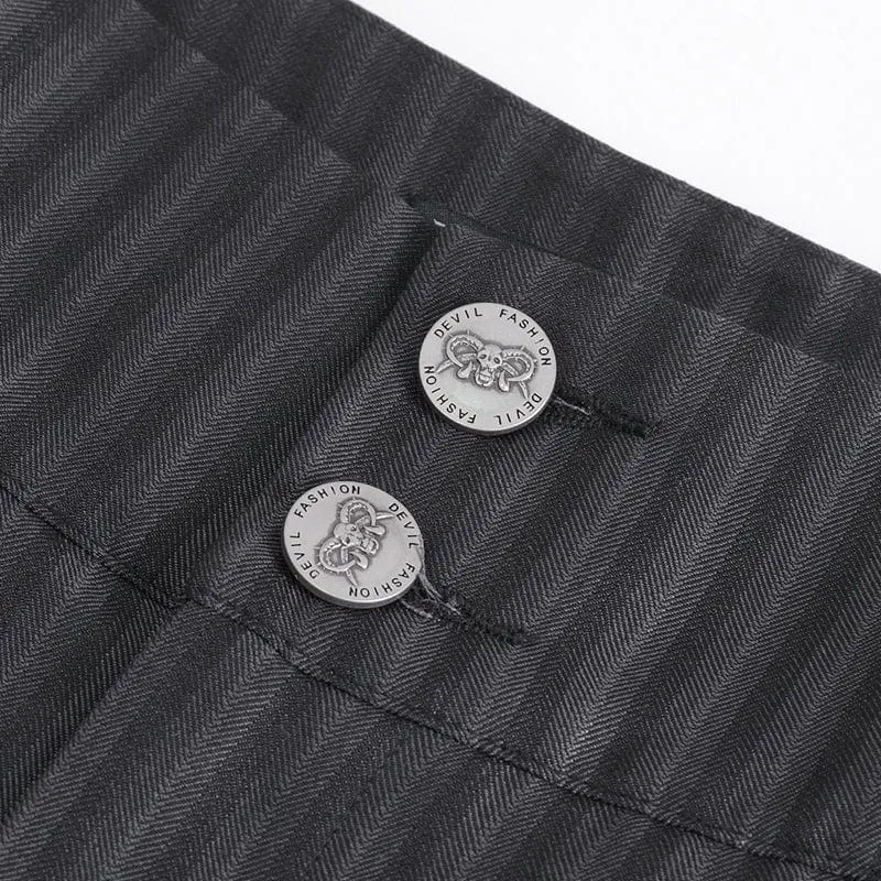 Pantalon Gothique Homme à Haute Taille avec Lacets et Rayures