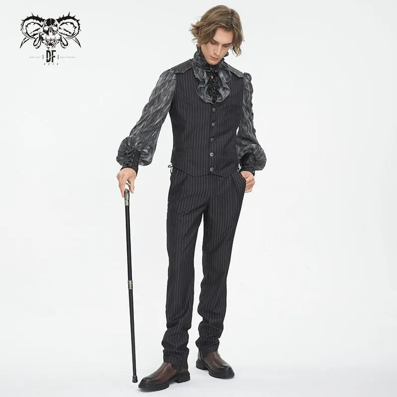 Pantalon Gothique Homme à Haute Taille avec Lacets et Rayures