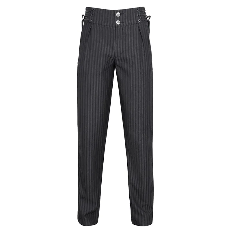 Pantalon Gothique Homme à Haute Taille avec Lacets et Rayures