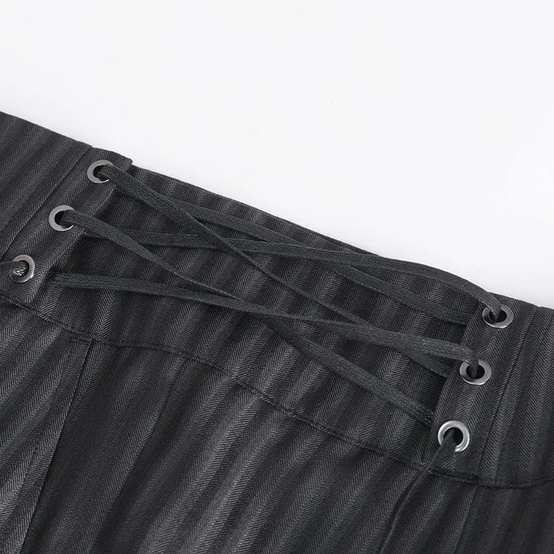 Pantalon Gothique Homme à Haute Taille avec Lacets et Rayures
