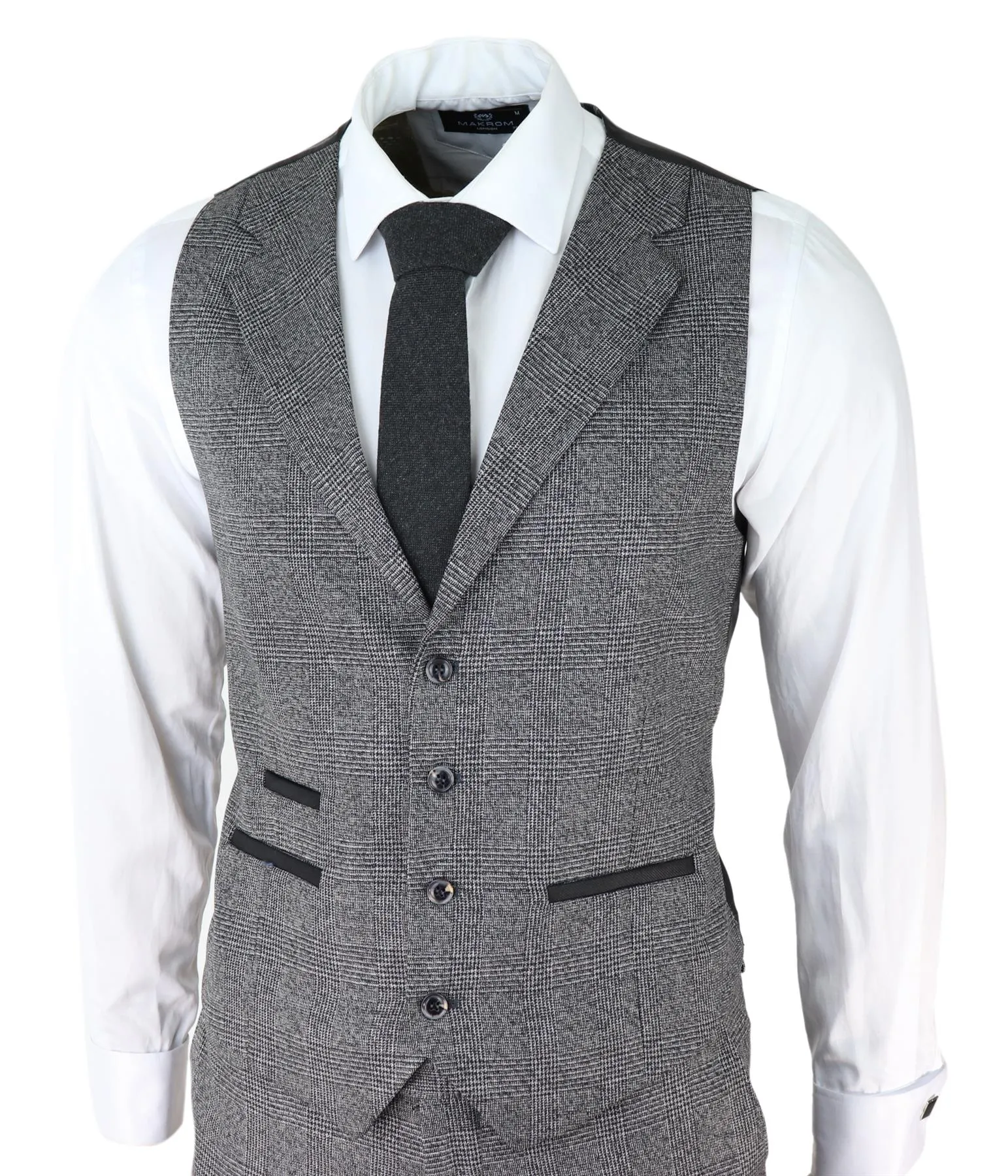 Costume Homme Gris 3 Pièces Prince de Galles à Carreaux Classique Tailleur pour Mariage